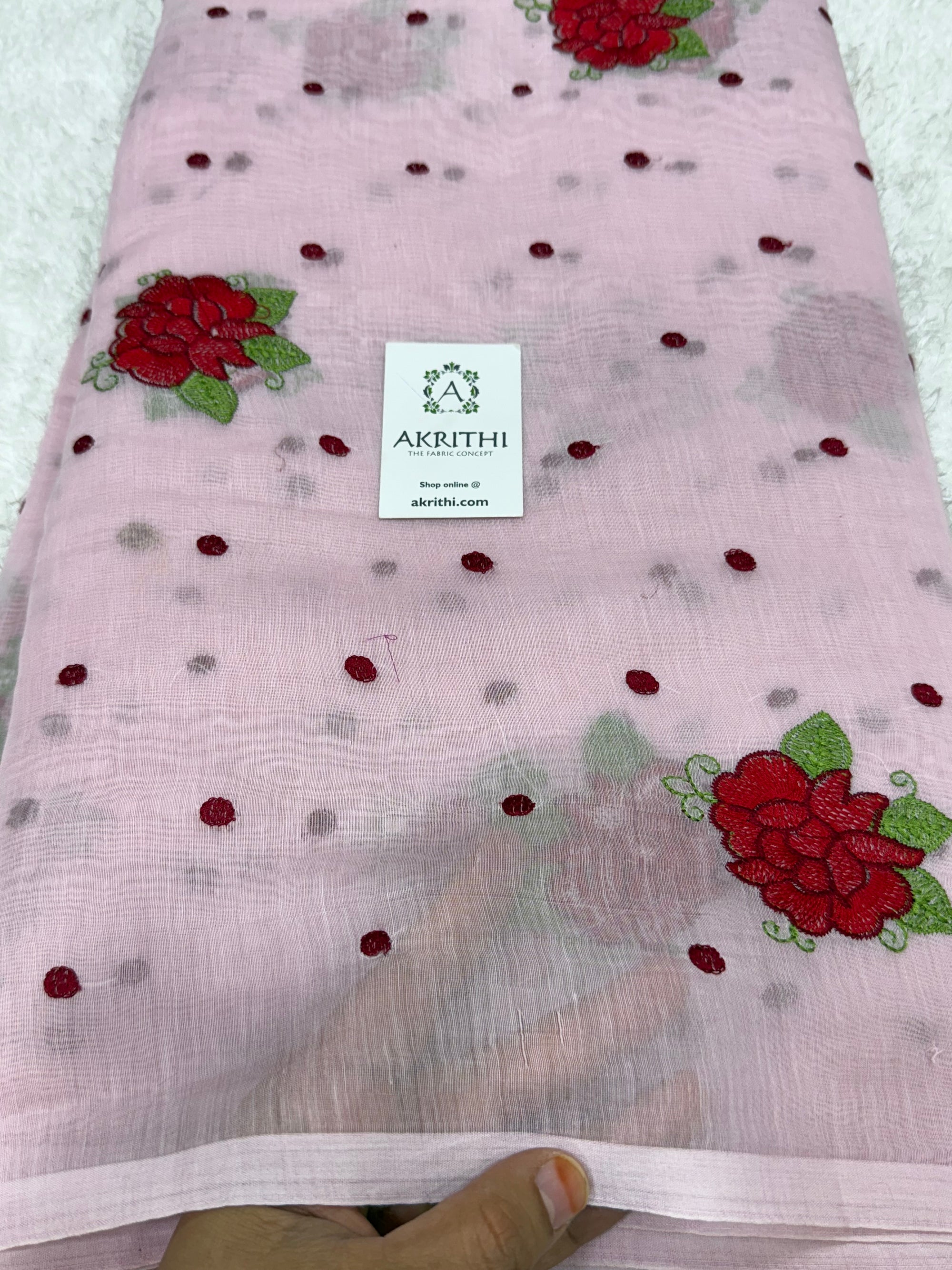 PURE MUL CHANDERI EMBROIDERED FABRIC