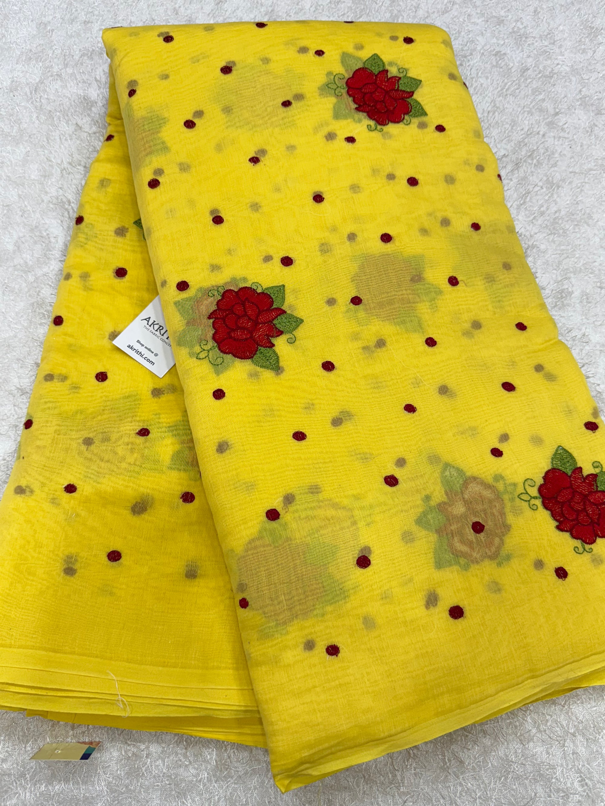 PURE MUL CHANDERI EMBROIDERED FABRIC