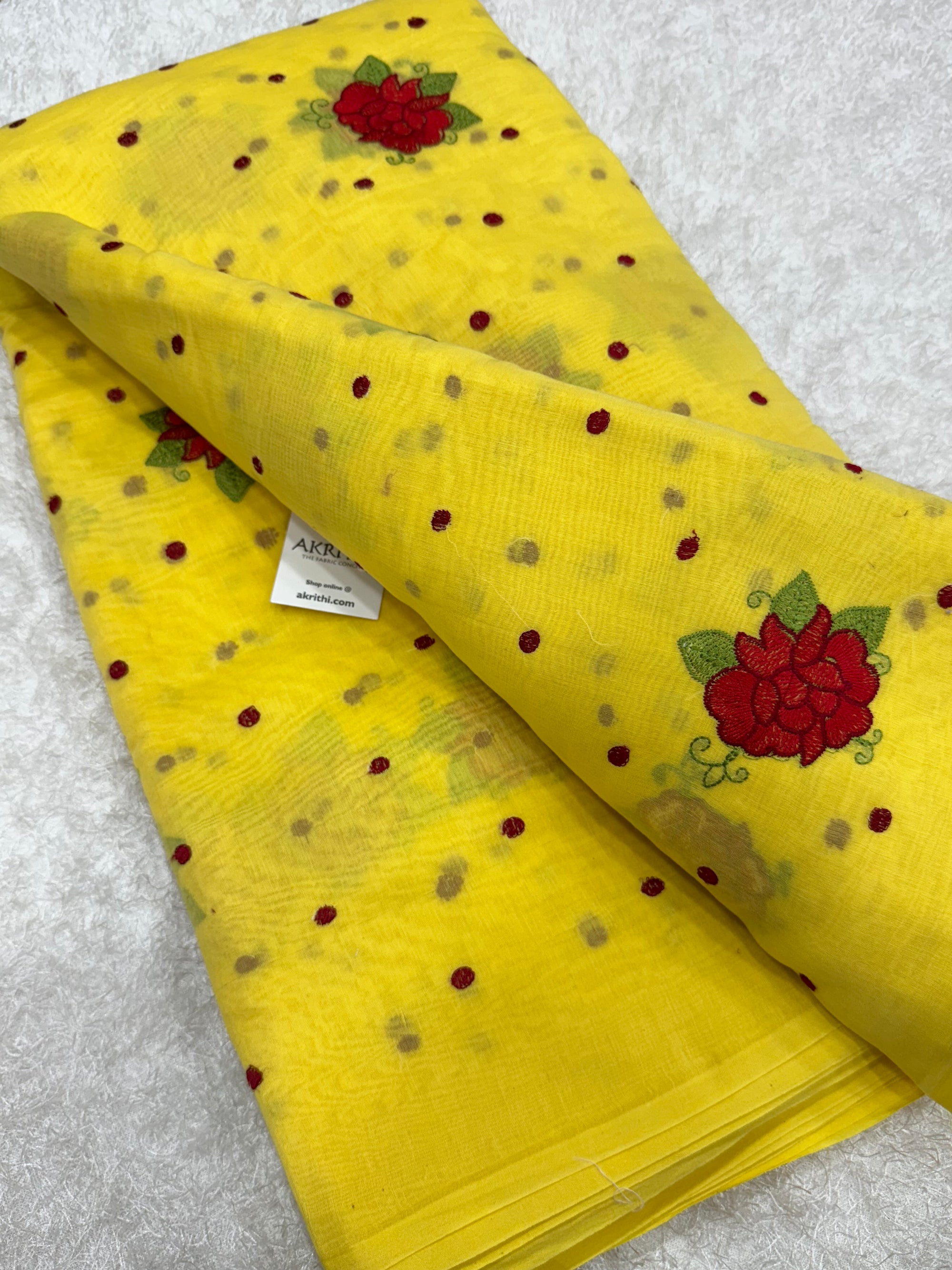 PURE MUL CHANDERI EMBROIDERED FABRIC