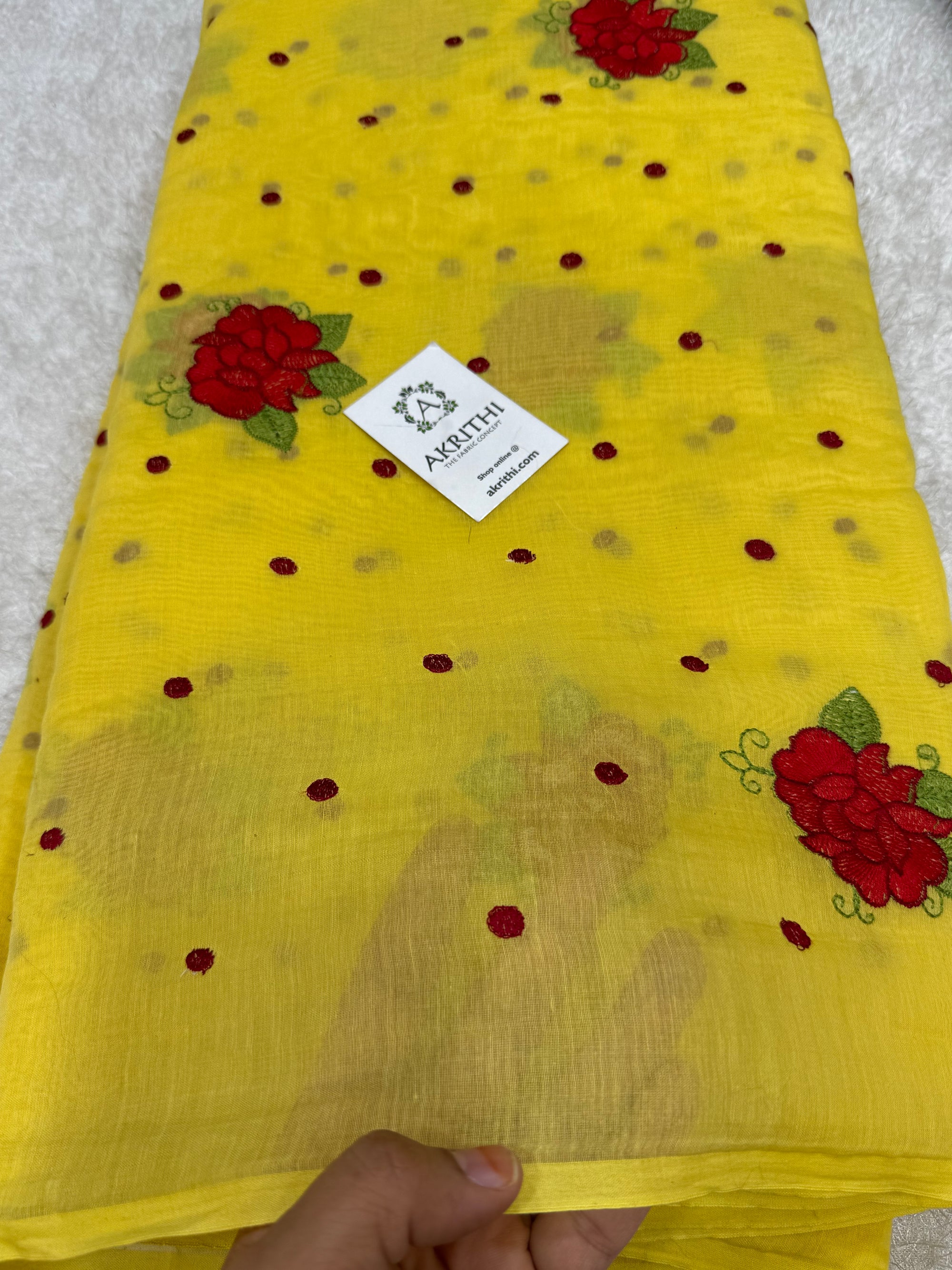PURE MUL CHANDERI EMBROIDERED FABRIC