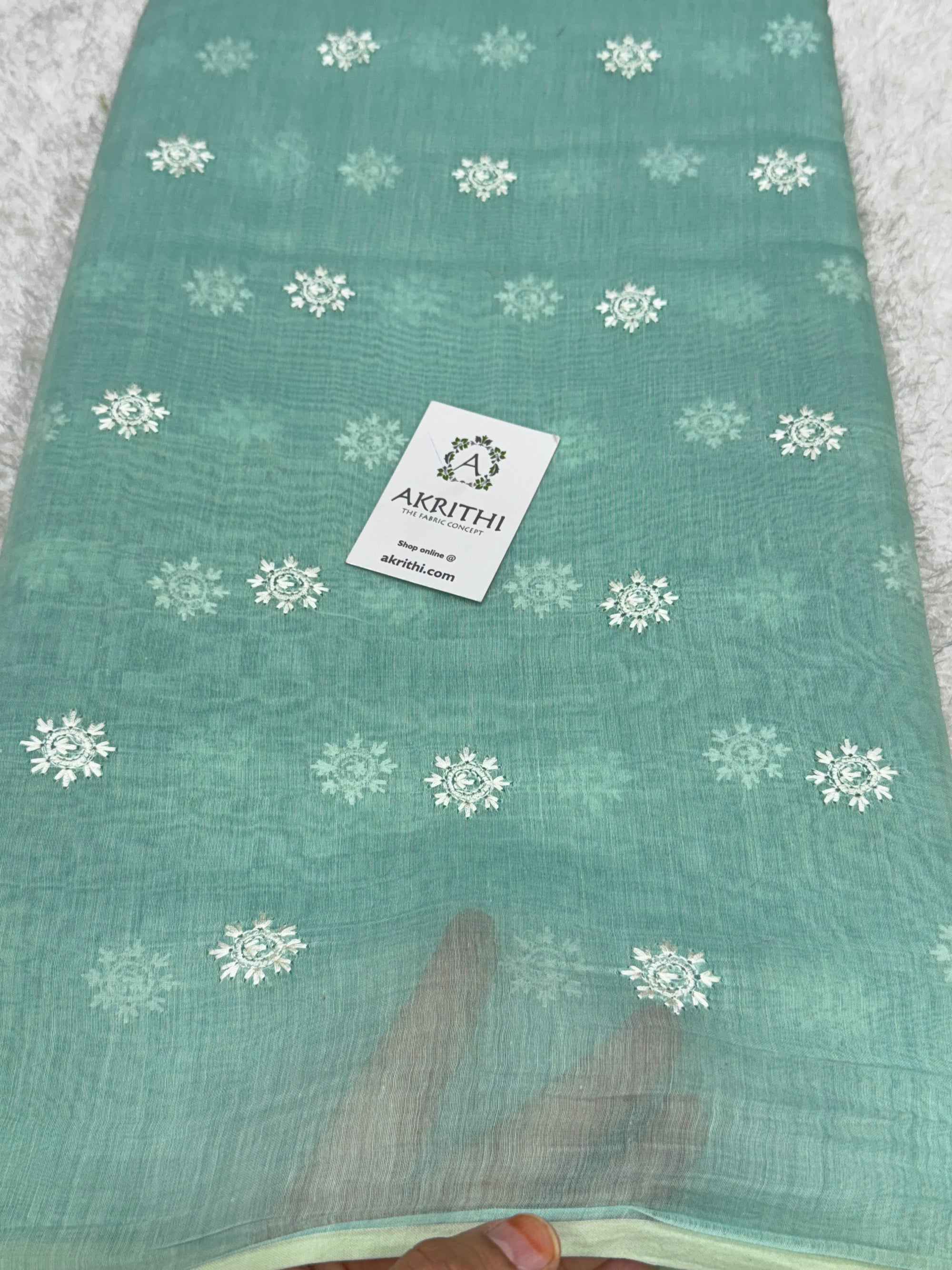 PURE MUL CHANDERI EMBROIDERED FABRIC
