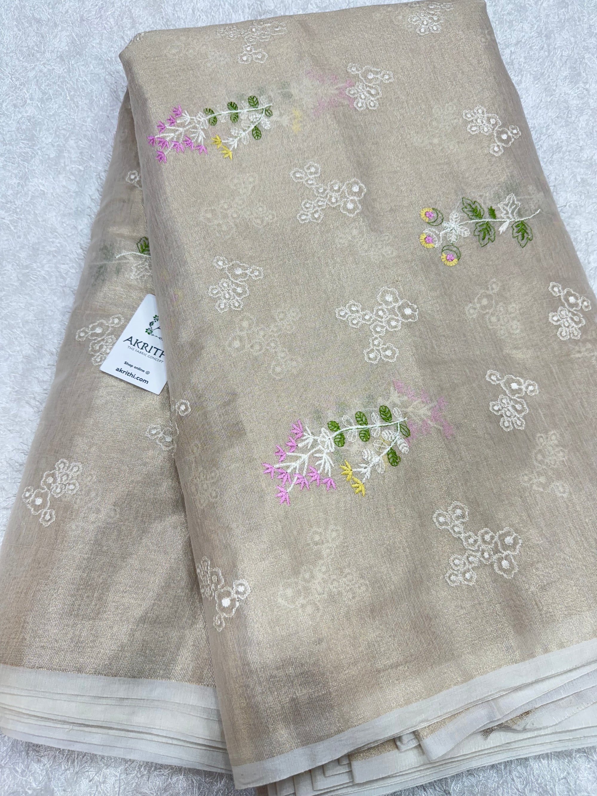 MUL CHANDERI EMBROIDERED TISSUE FABRIC