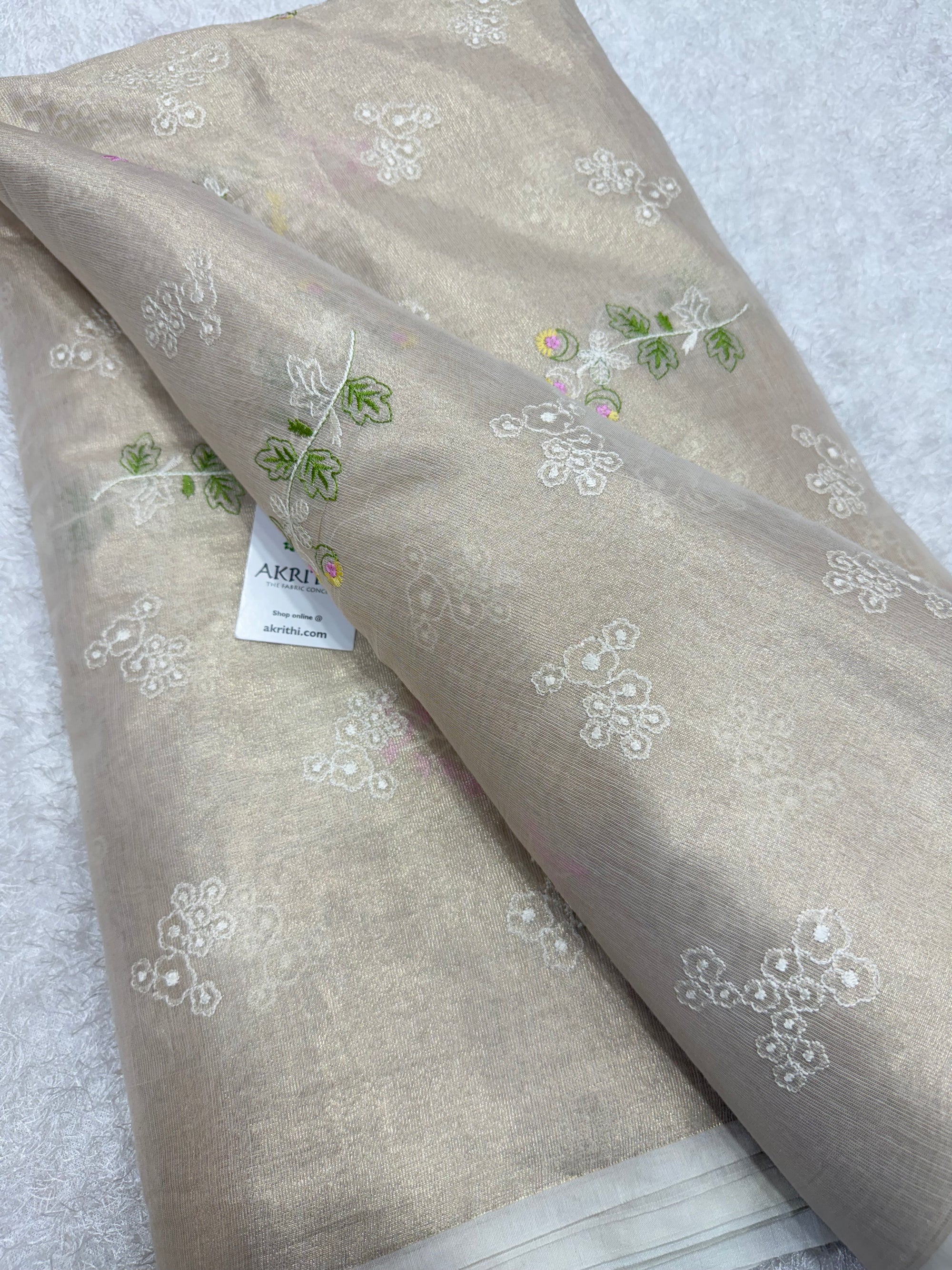 MUL CHANDERI EMBROIDERED TISSUE FABRIC
