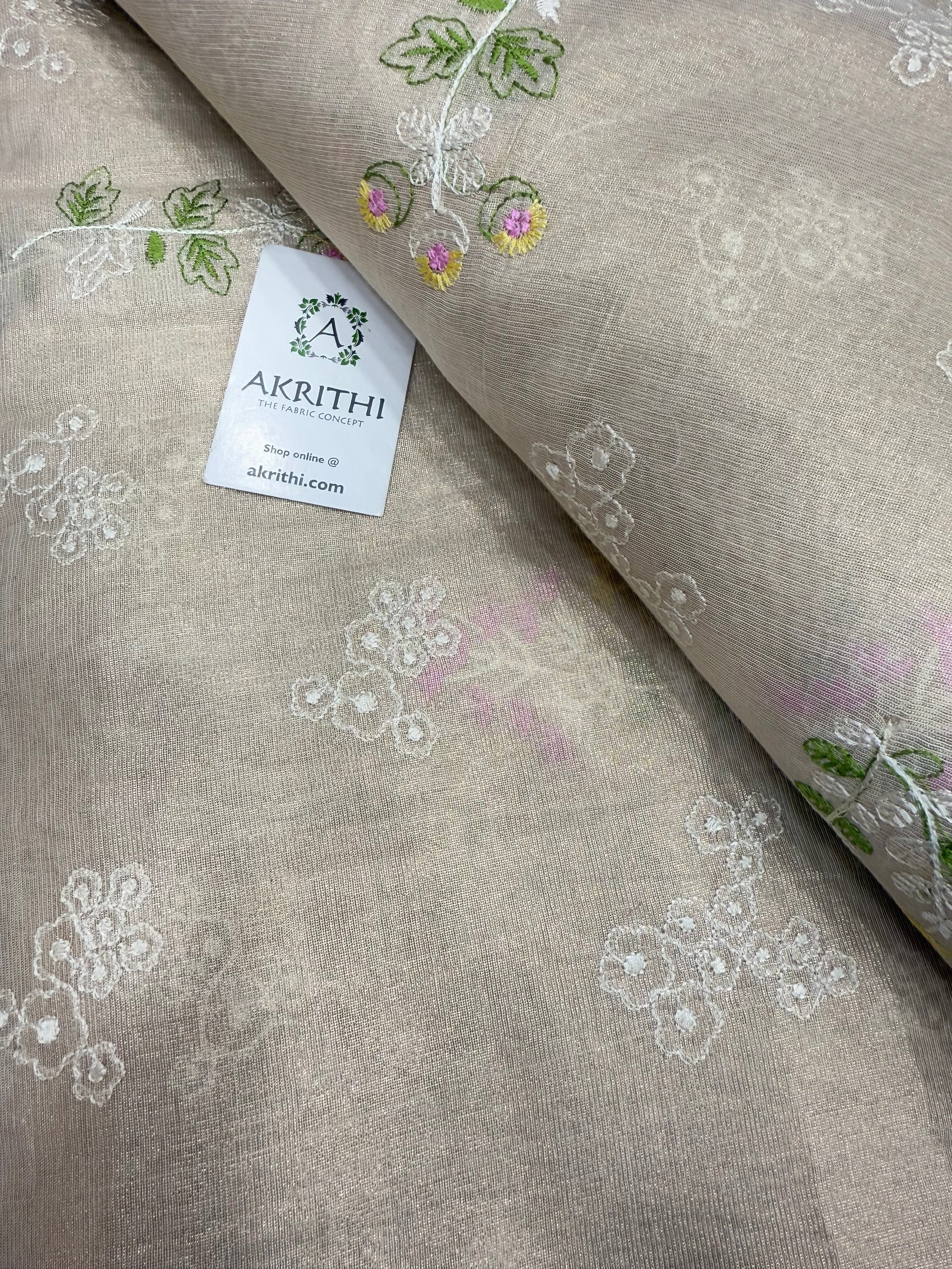 MUL CHANDERI EMBROIDERED TISSUE FABRIC