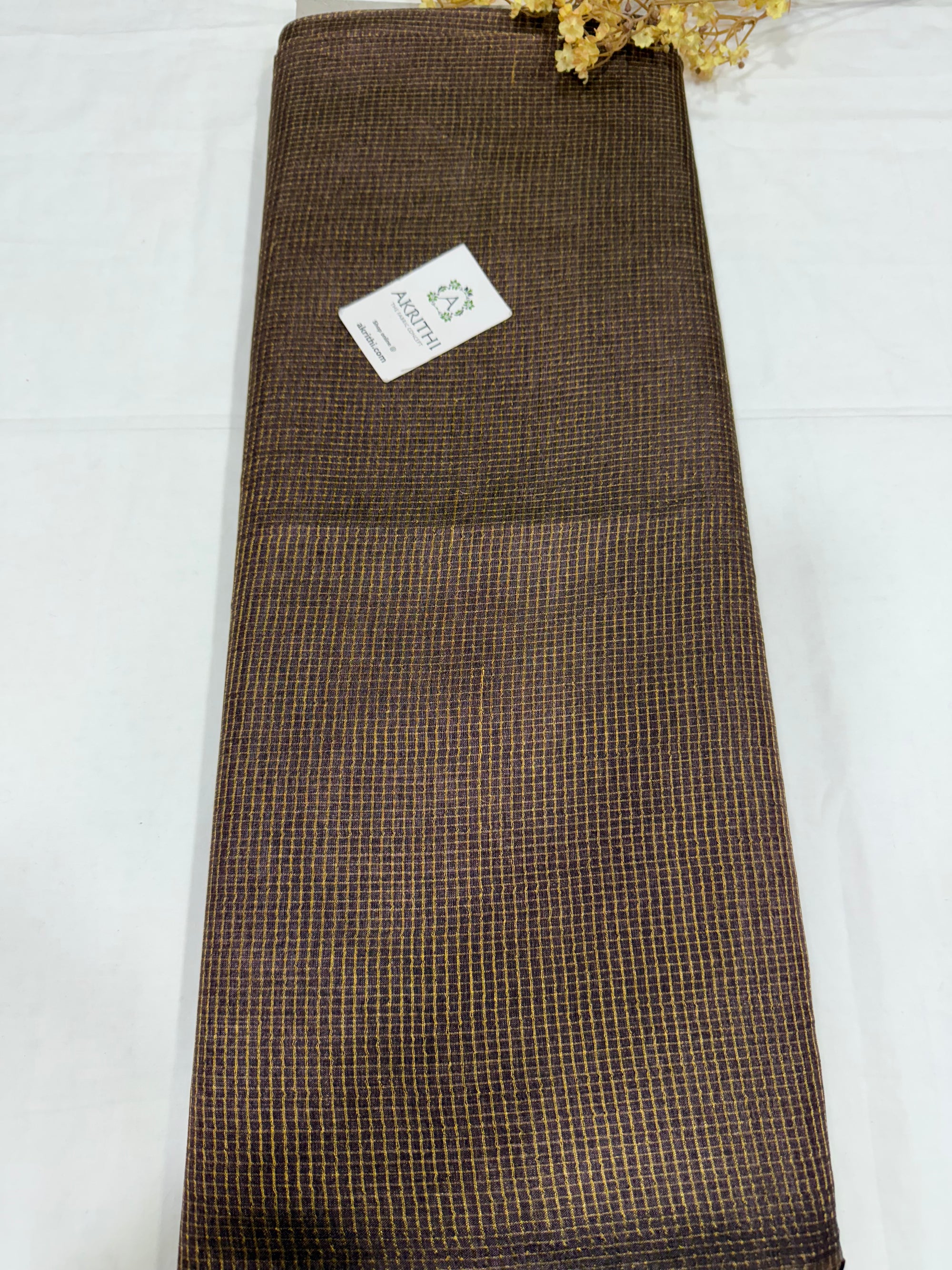 GOLD TISSUE CHECKS PURE TUSSAR SILK FABRIC