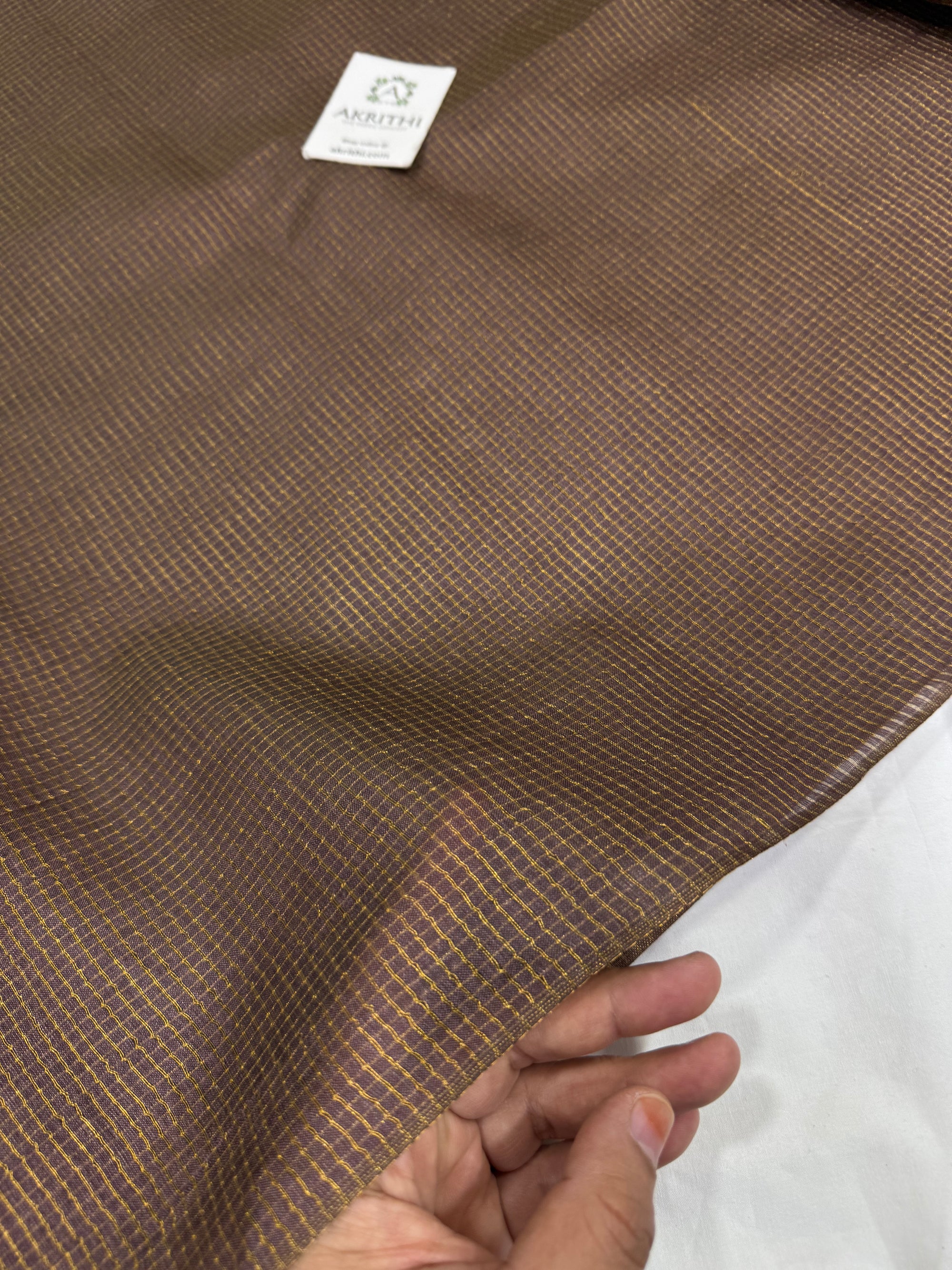 GOLD TISSUE CHECKS PURE TUSSAR SILK FABRIC