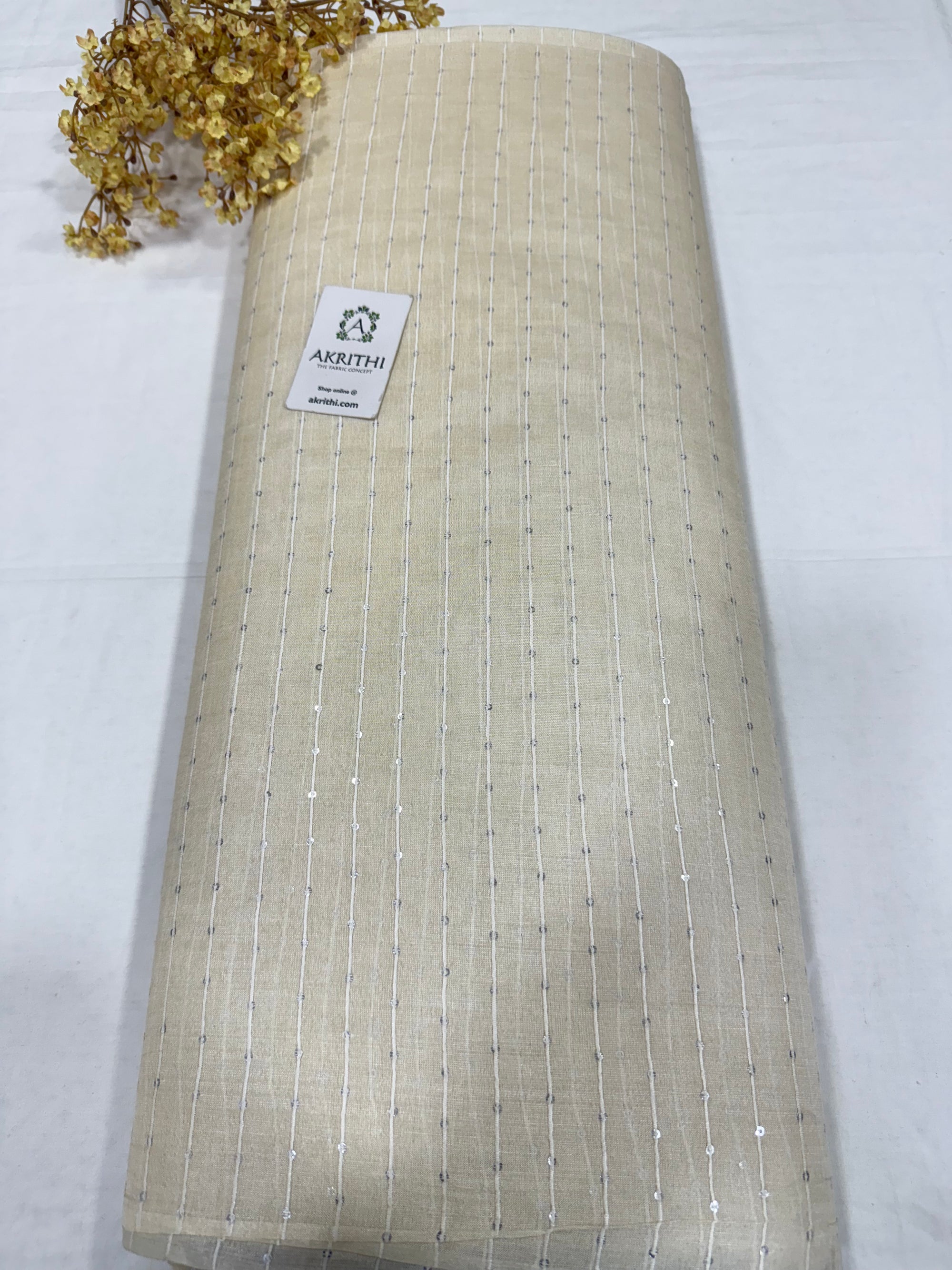 Dyeable Striped Pure Tussar silk fabric with sequins