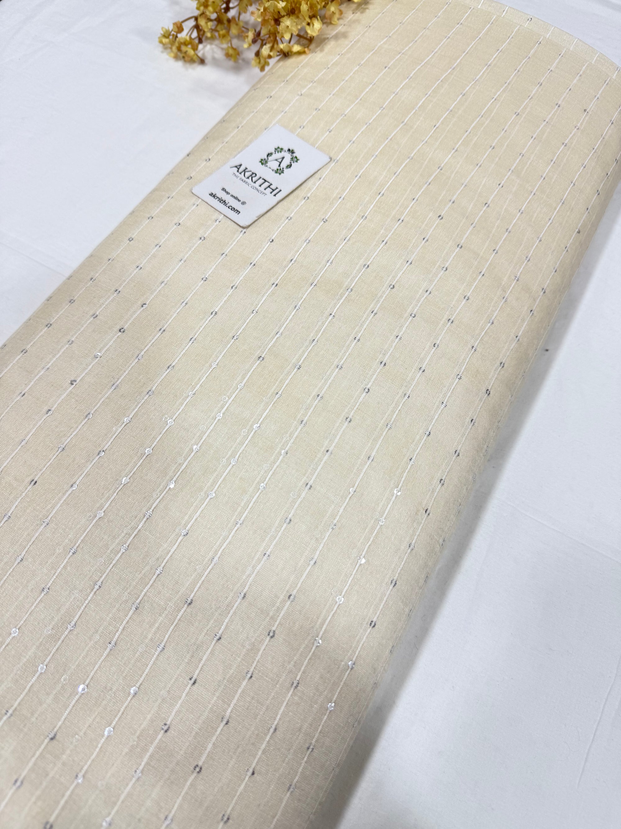 Dyeable Striped Pure Tussar silk fabric with sequins