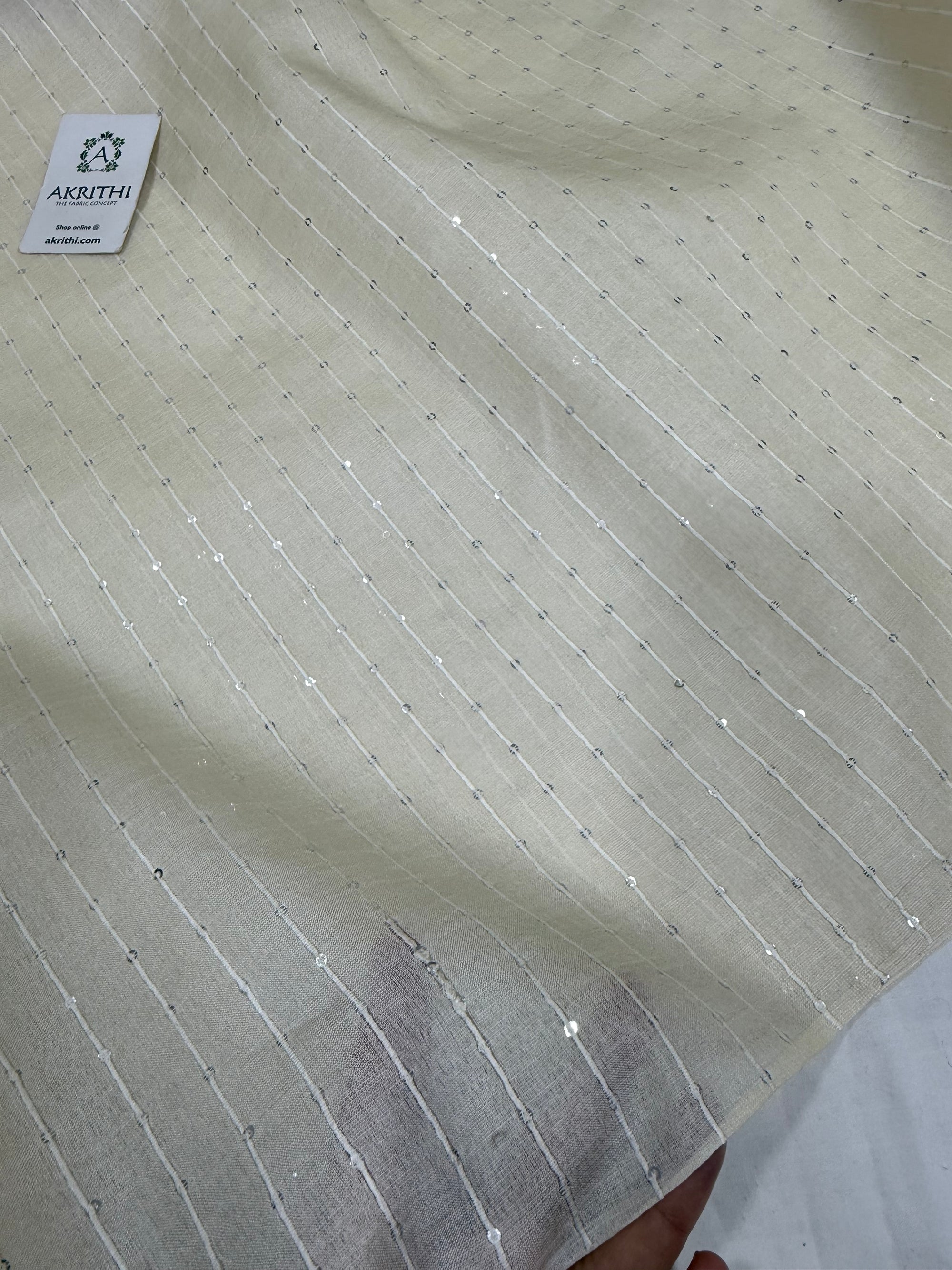 Dyeable Striped Pure Tussar silk fabric with sequins