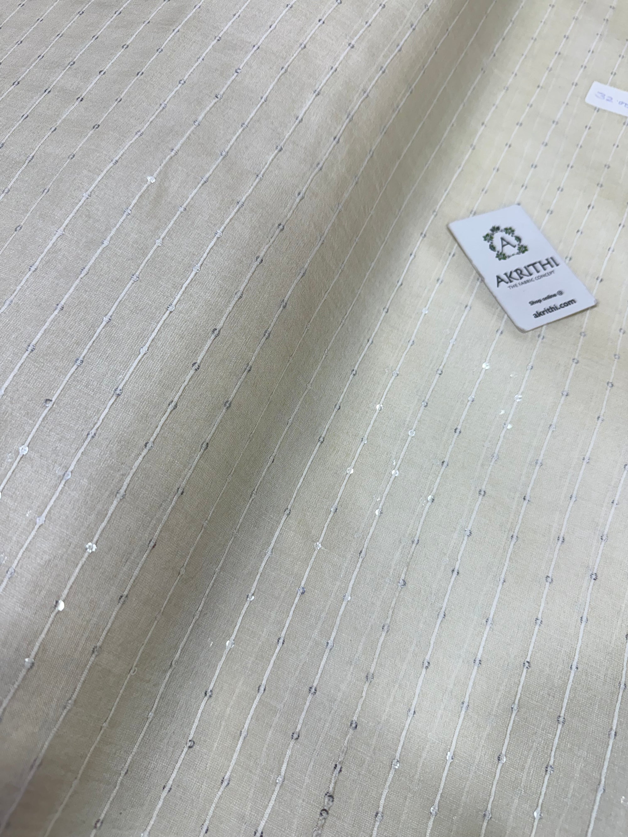 Dyeable Striped Pure Tussar silk fabric with sequins