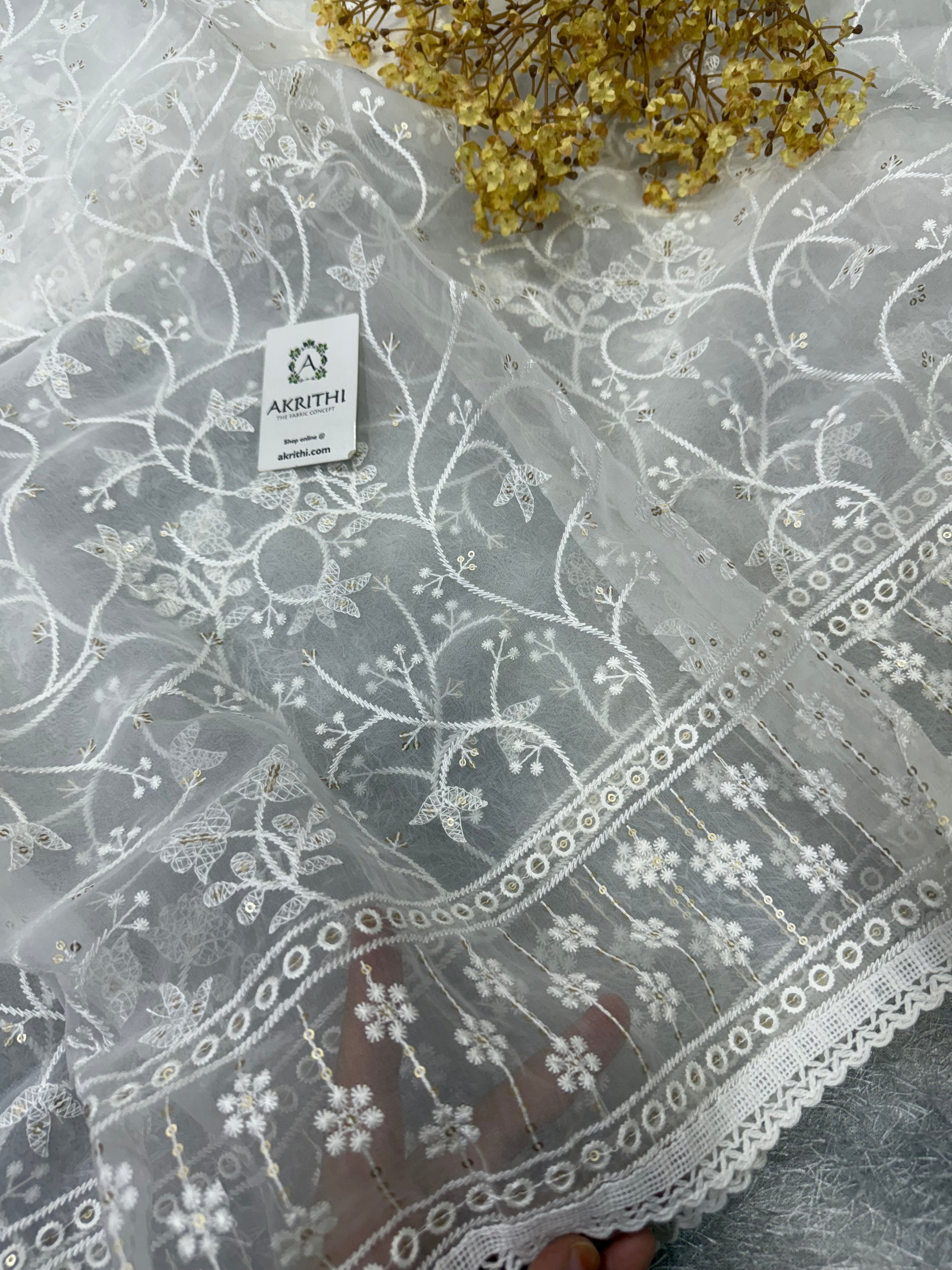 Dyeable embroidered organza dupatta