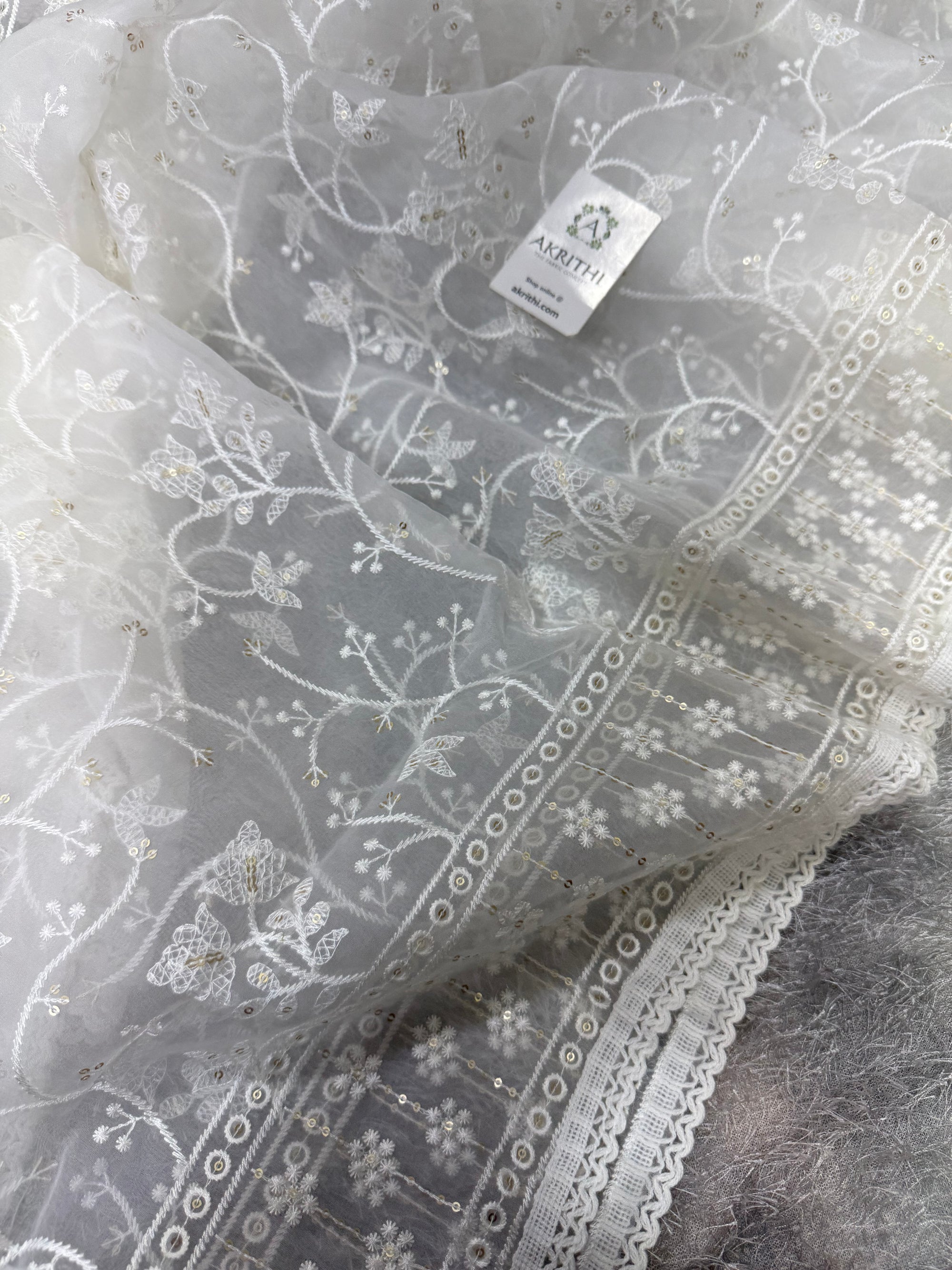 Dyeable embroidered organza dupatta