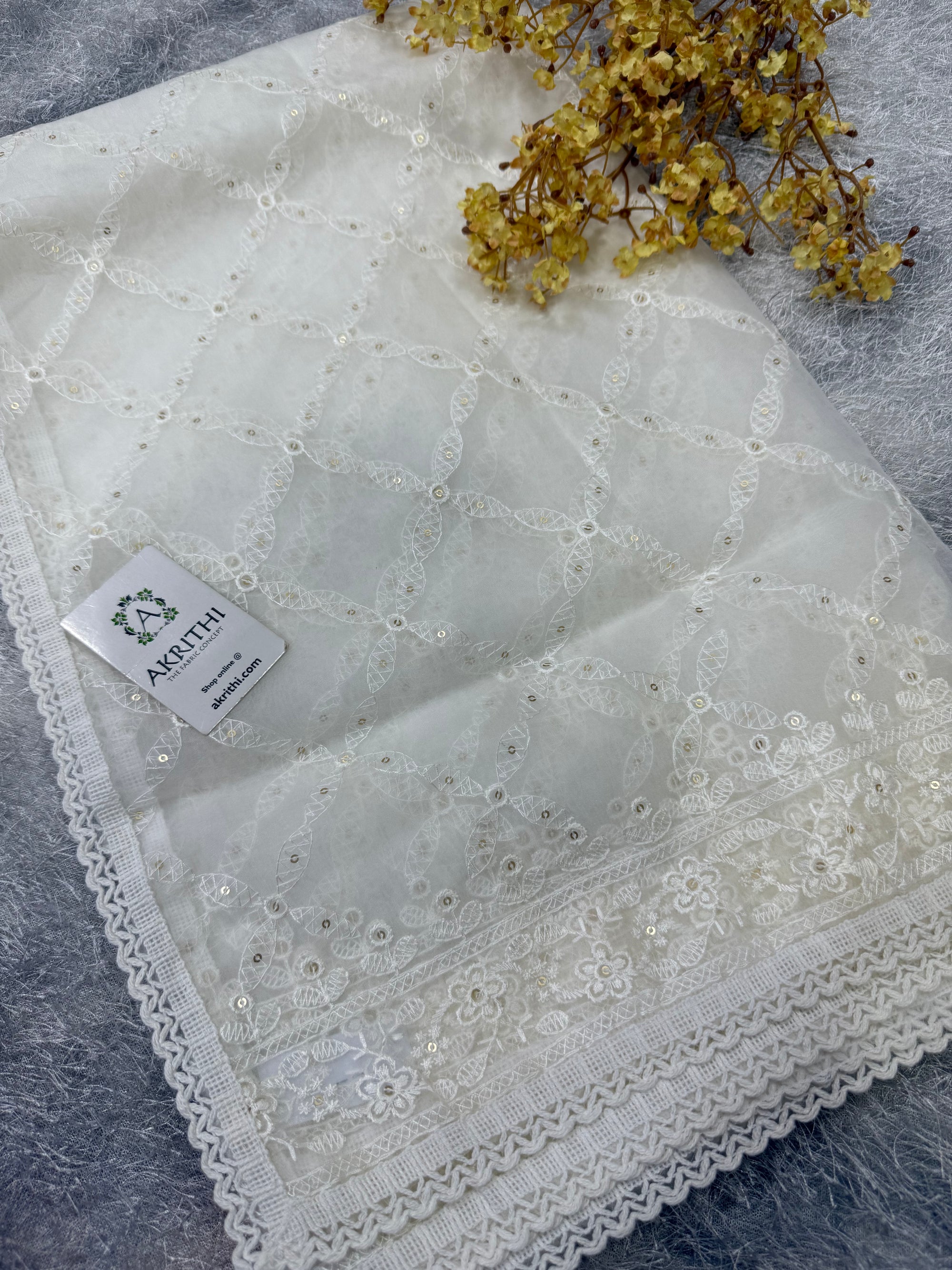 Dyeable embroidered organza dupatta