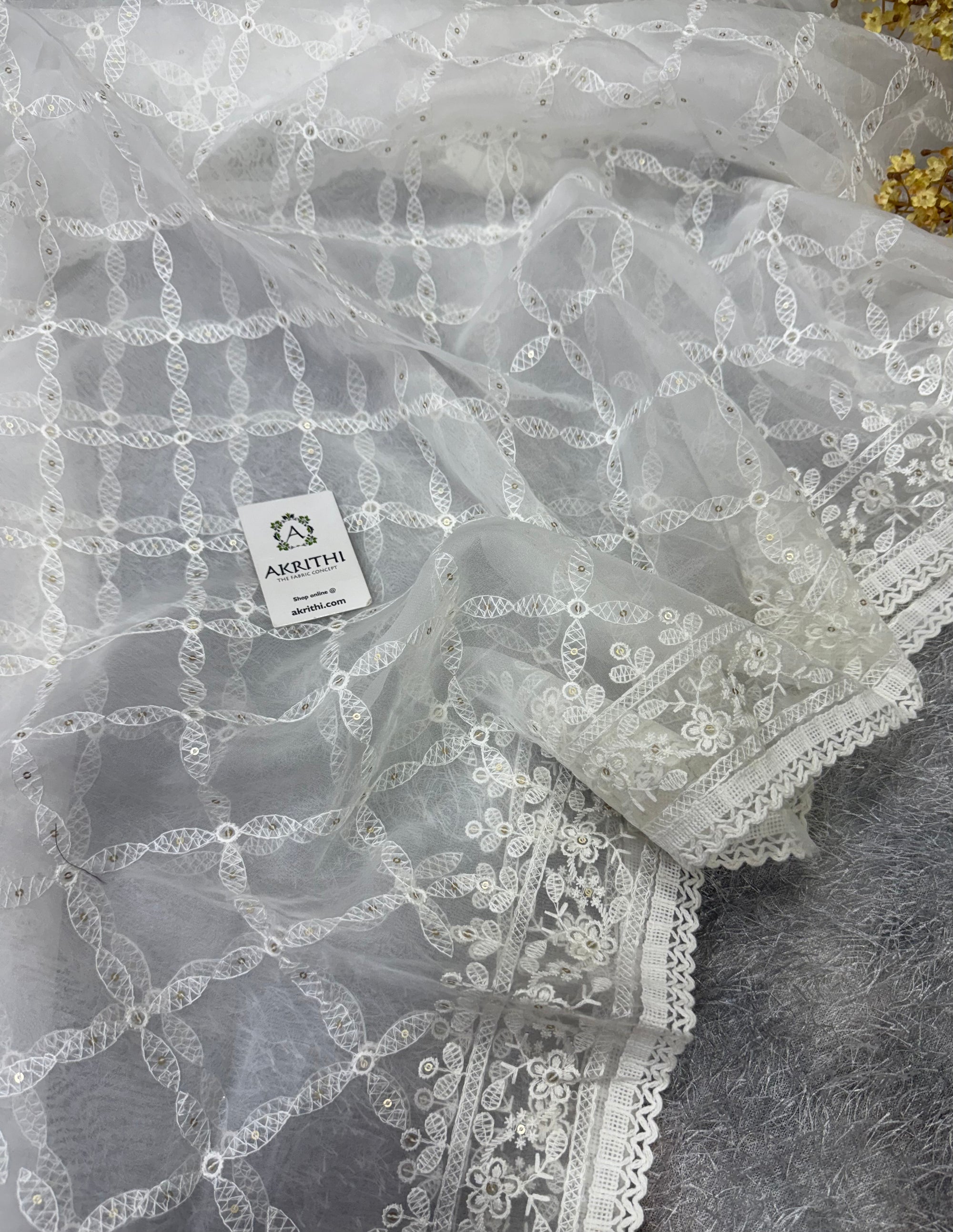 Dyeable embroidered organza dupatta