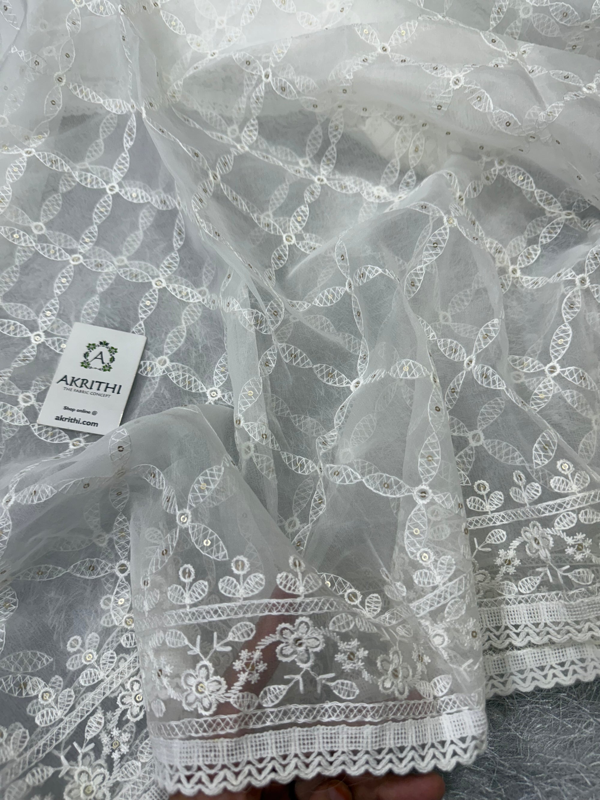 Dyeable embroidered organza dupatta