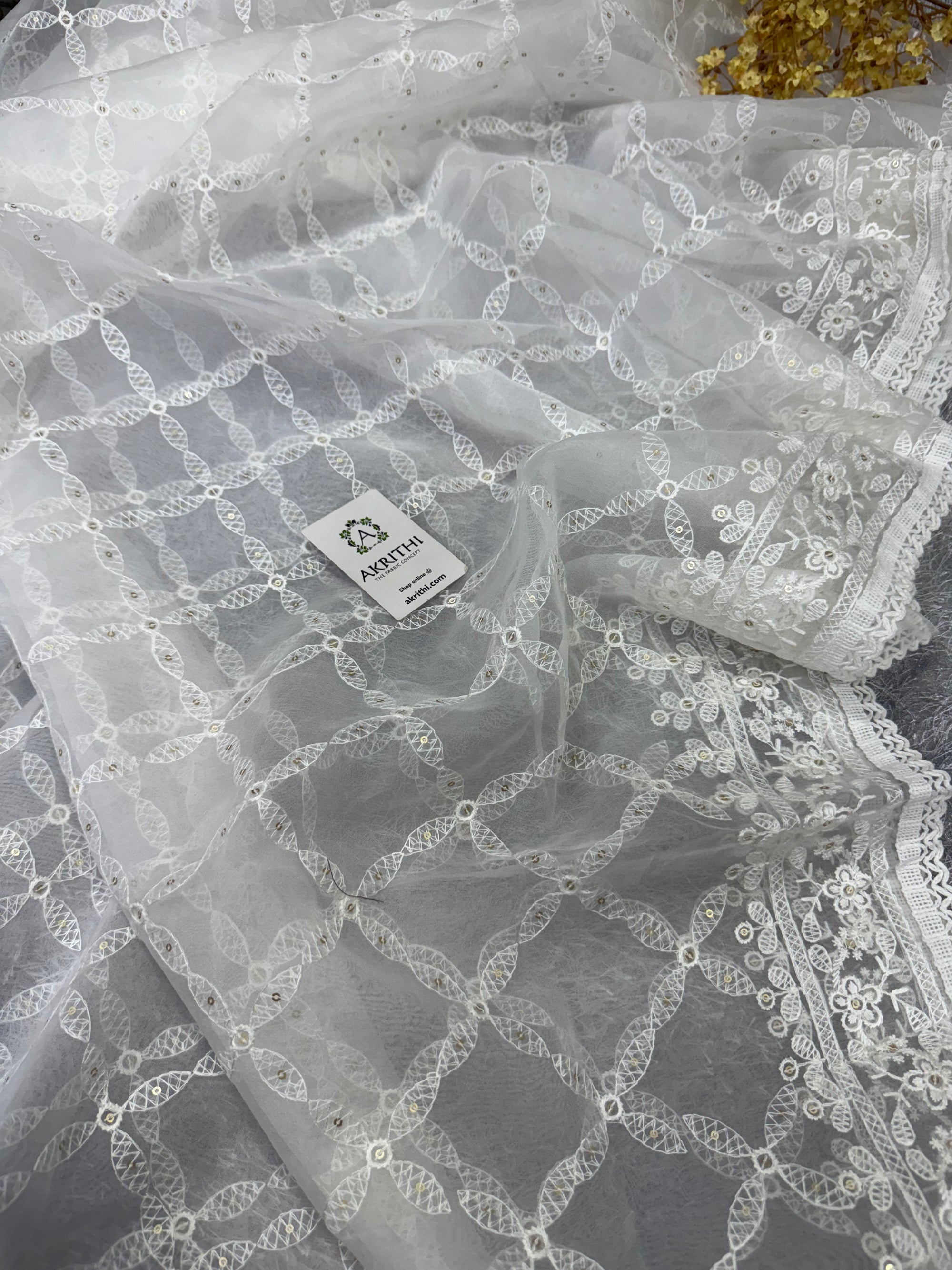 Dyeable embroidered organza dupatta