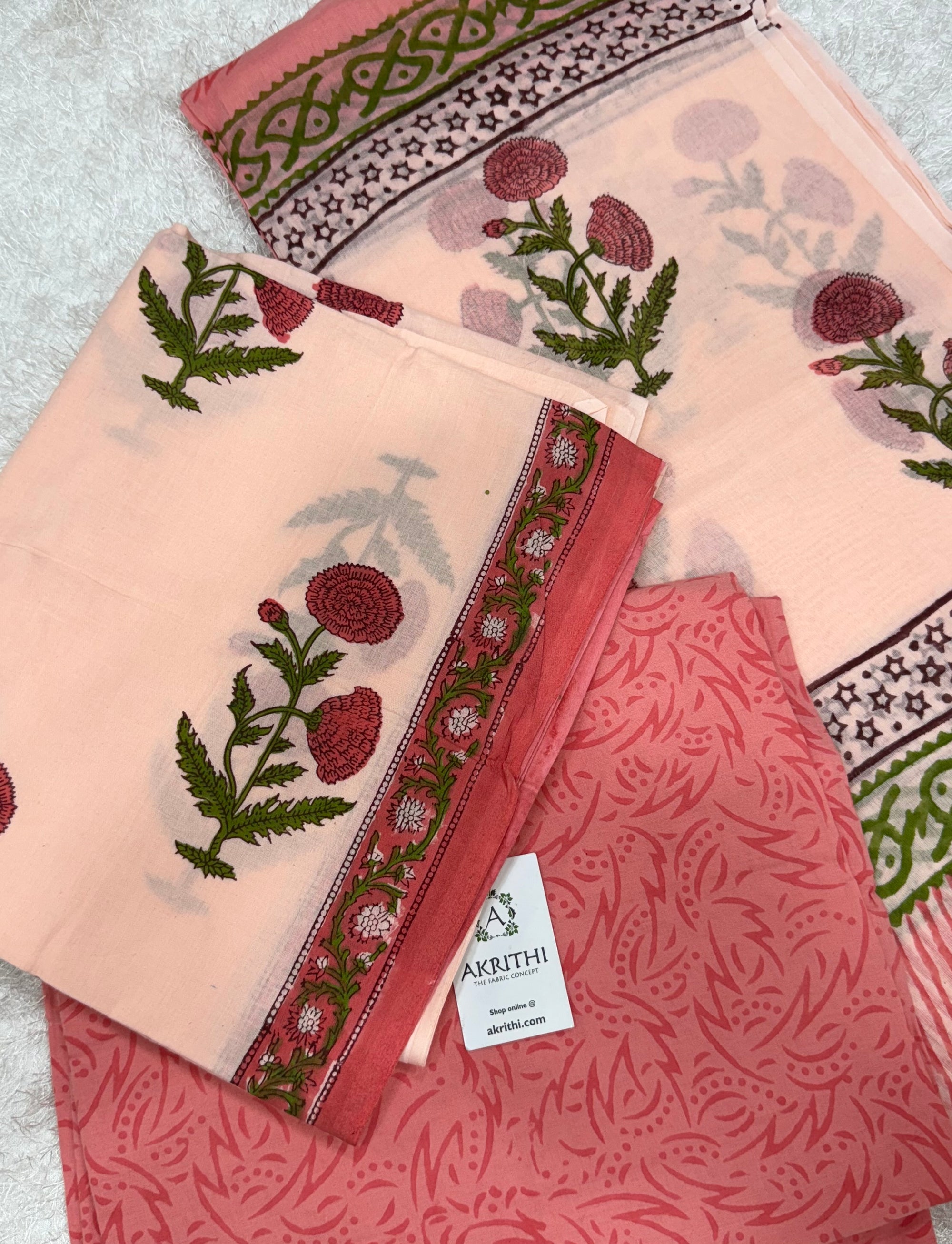 Block printed pure cotton salwar suit with mul cotton dupatta