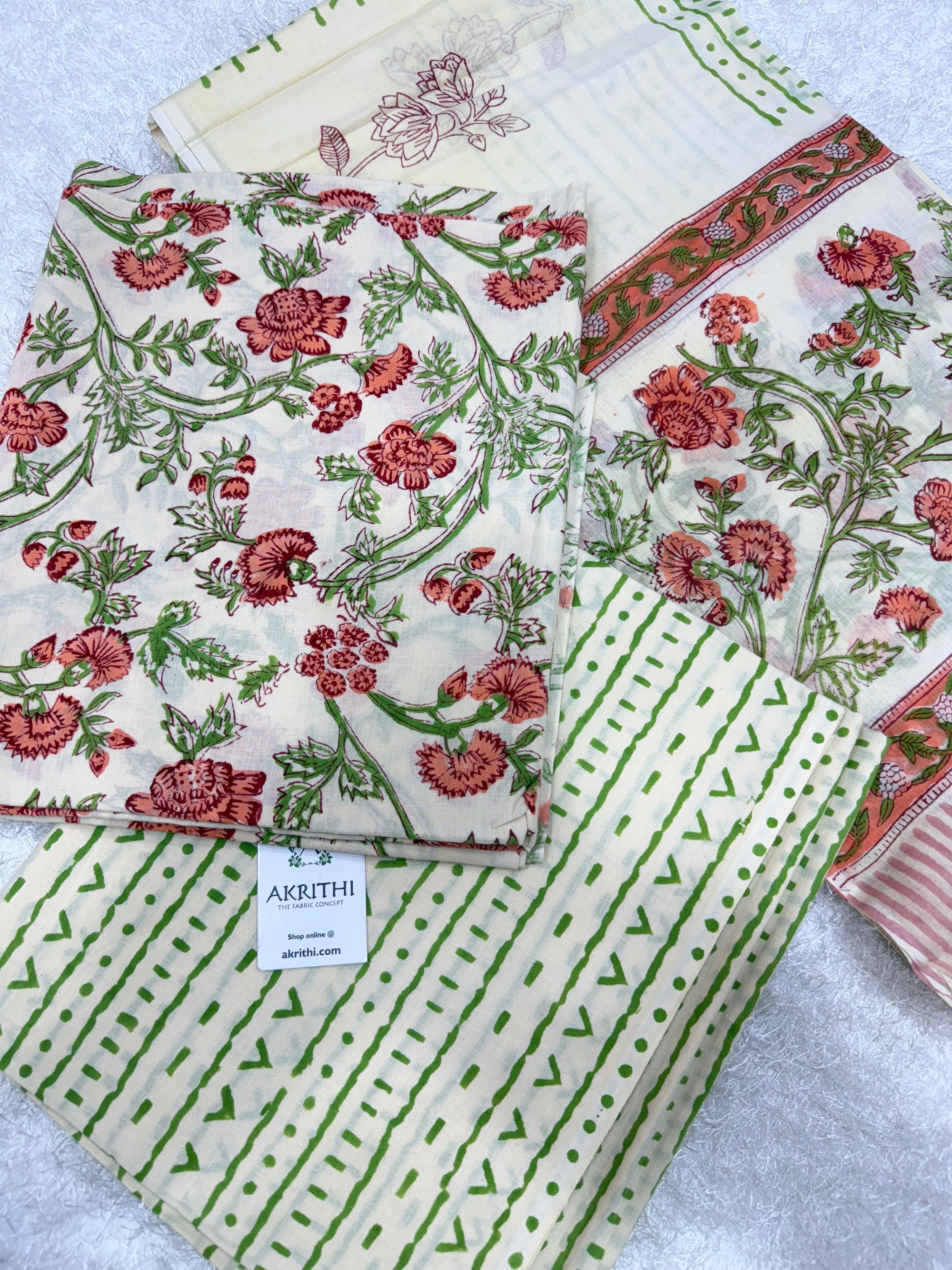 Block printed pure cotton salwar suit with mul cotton dupatta