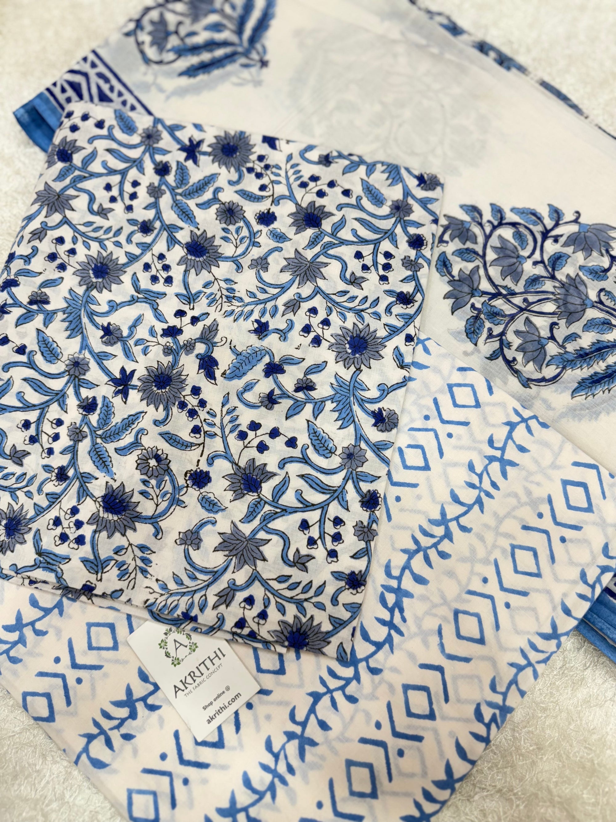 Block printed pure cotton salwar suit with mul cotton dupatta