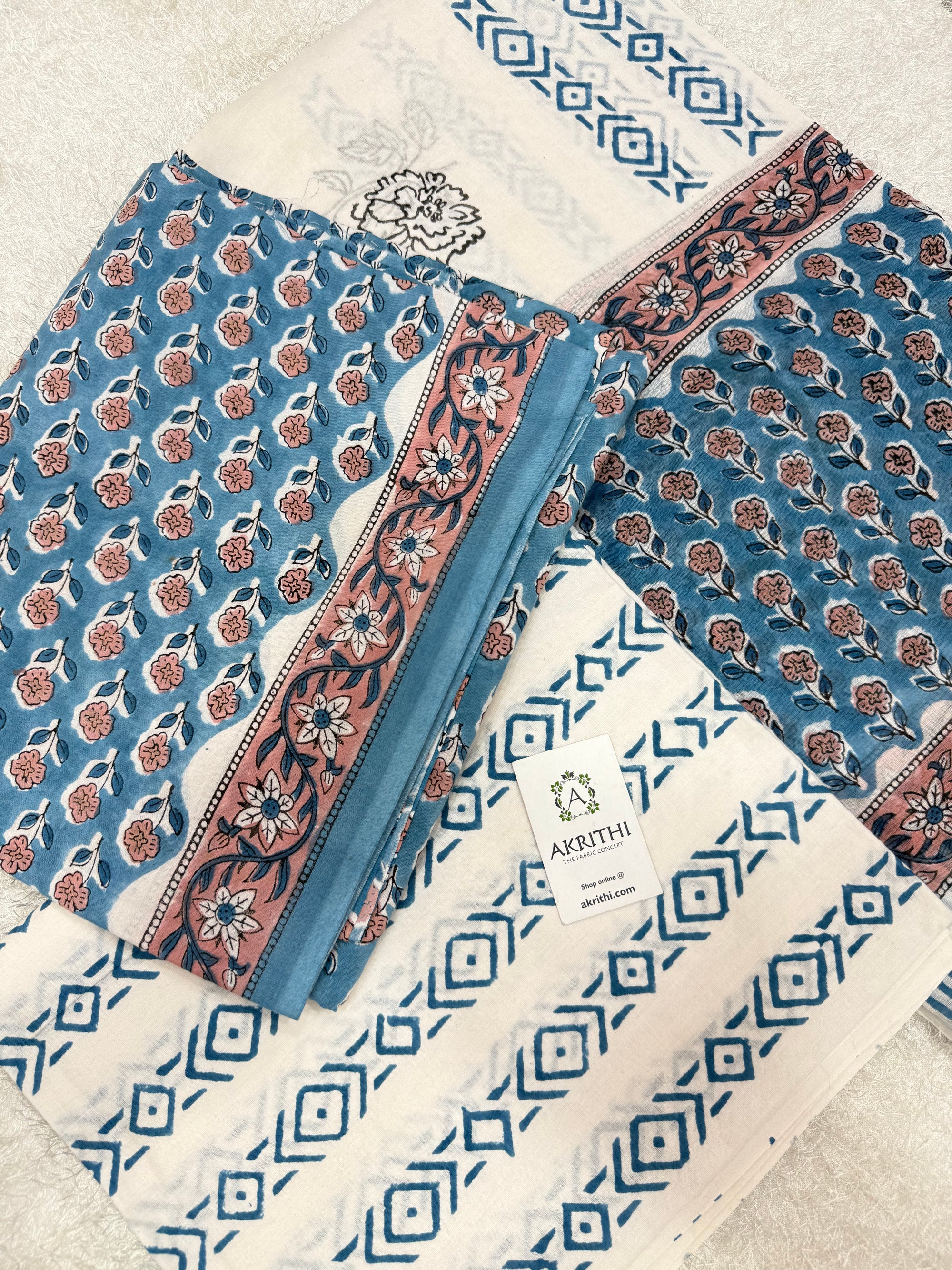 Block printed pure cotton salwar suit with mul cotton dupatta
