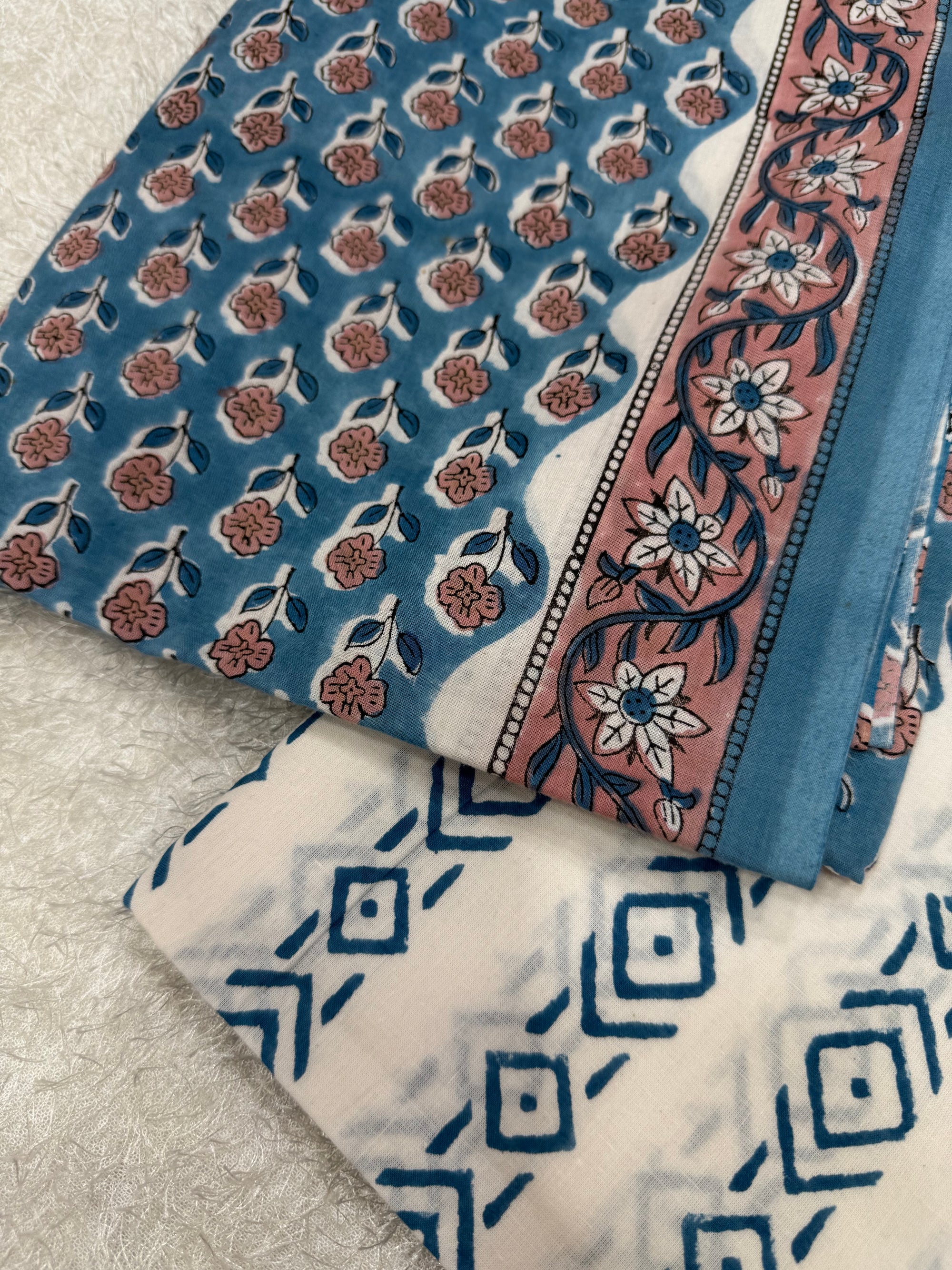 Block printed pure cotton salwar suit with mul cotton dupatta