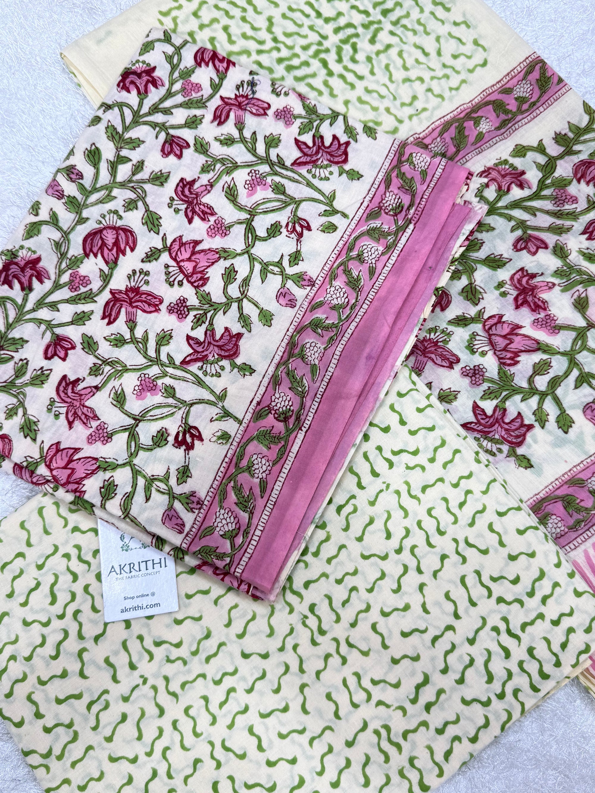 Block printed pure cotton salwar suit with mul cotton dupatta