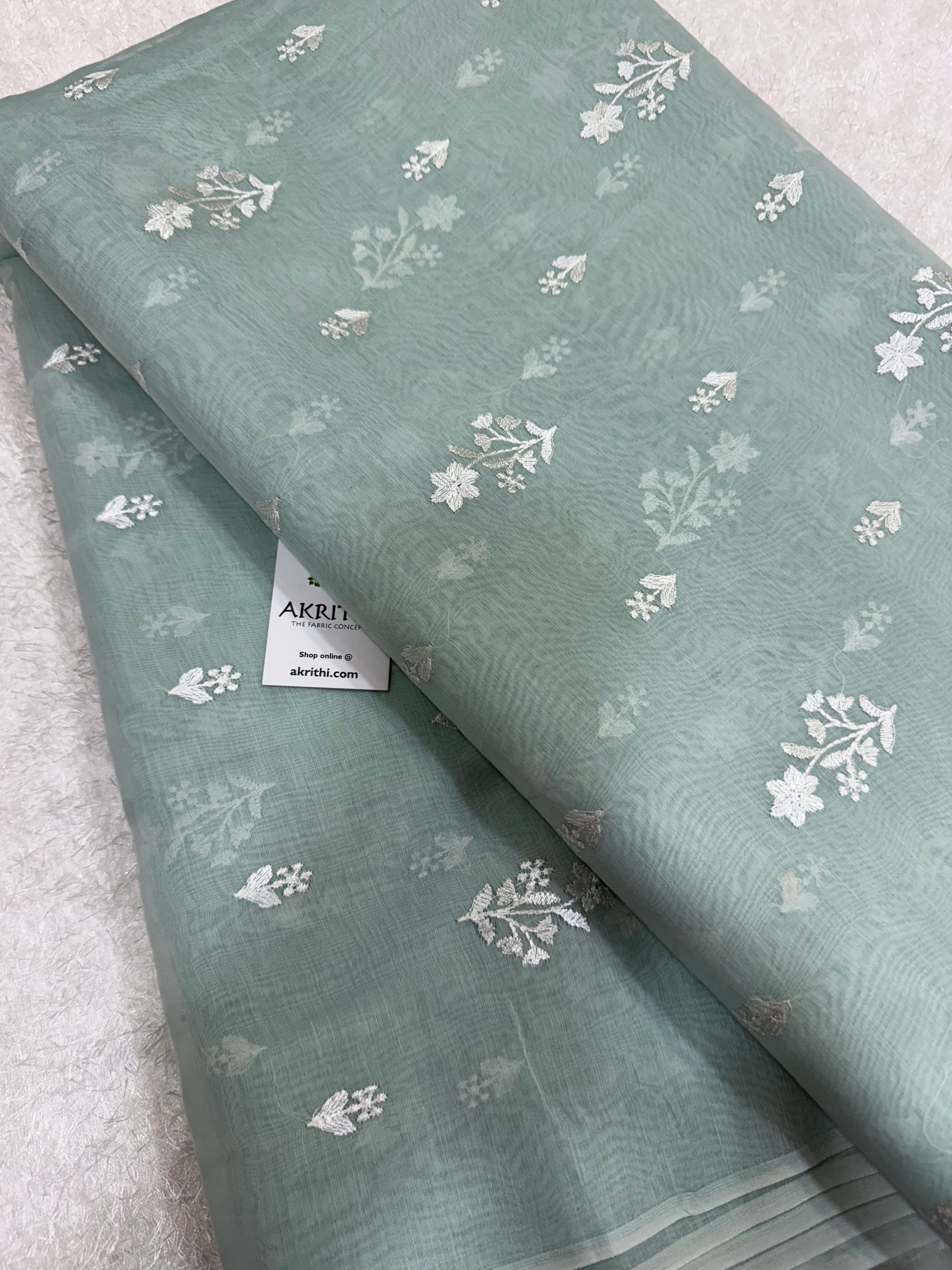 MUL CHANDERI EMBROIDERED FABRIC
