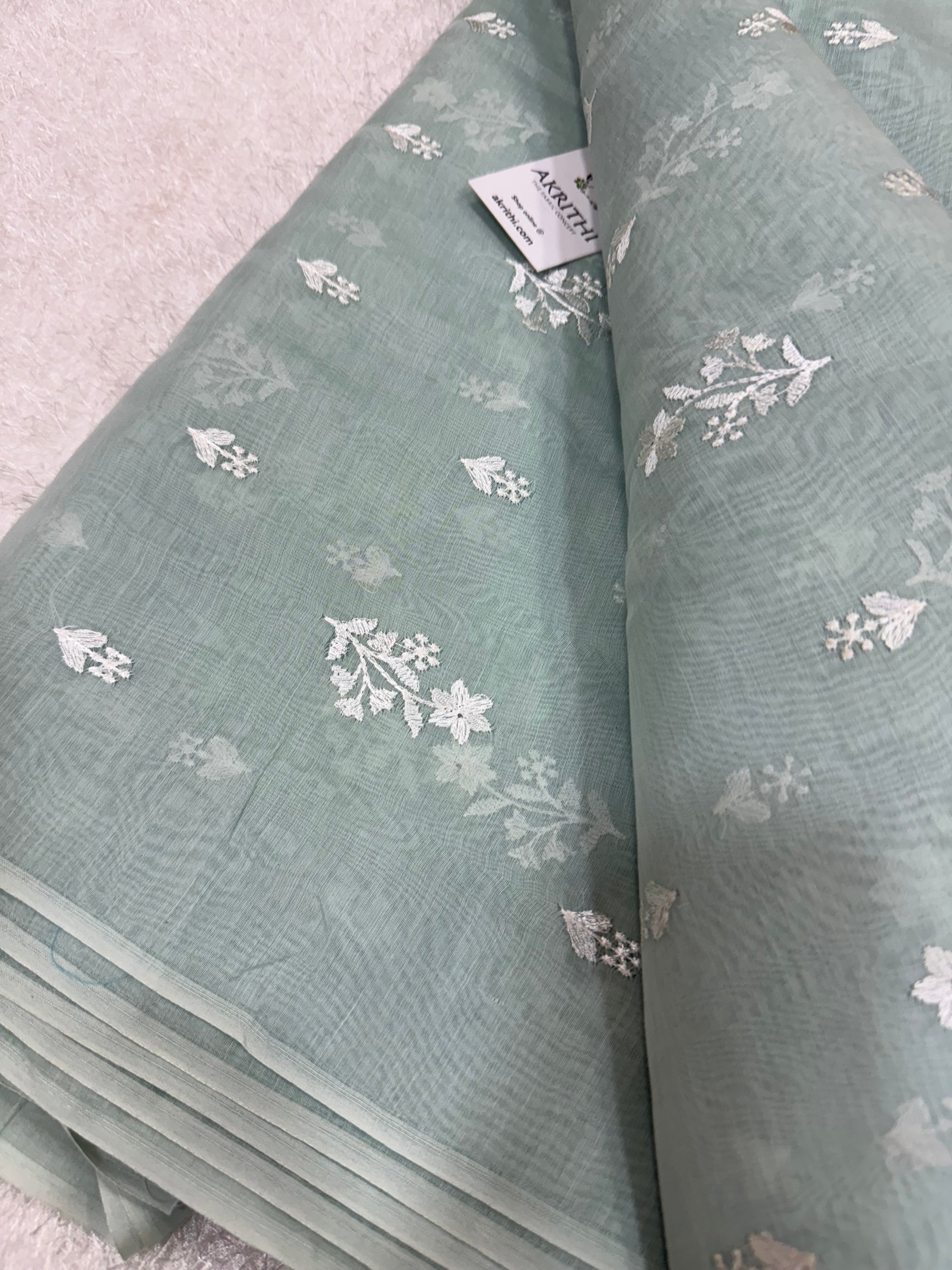 MUL CHANDERI EMBROIDERED FABRIC