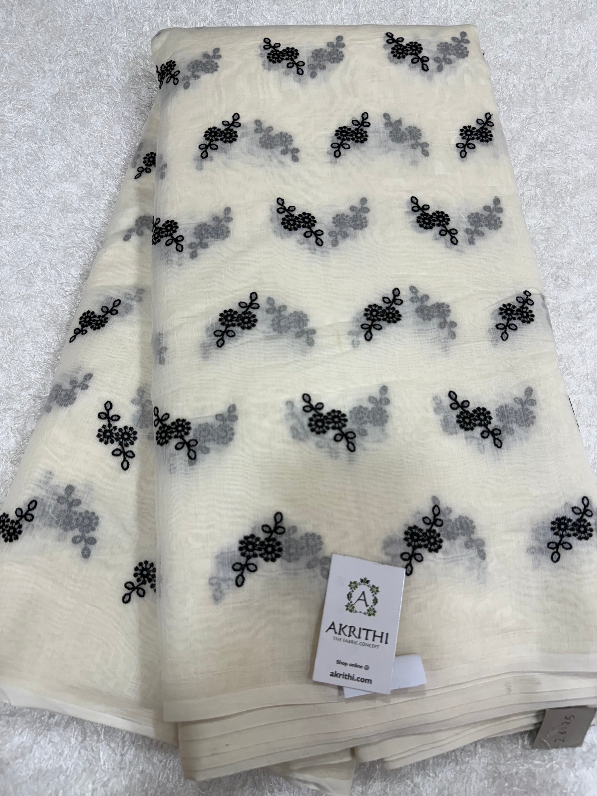 MUL CHANDERI EMBROIDERED FABRIC