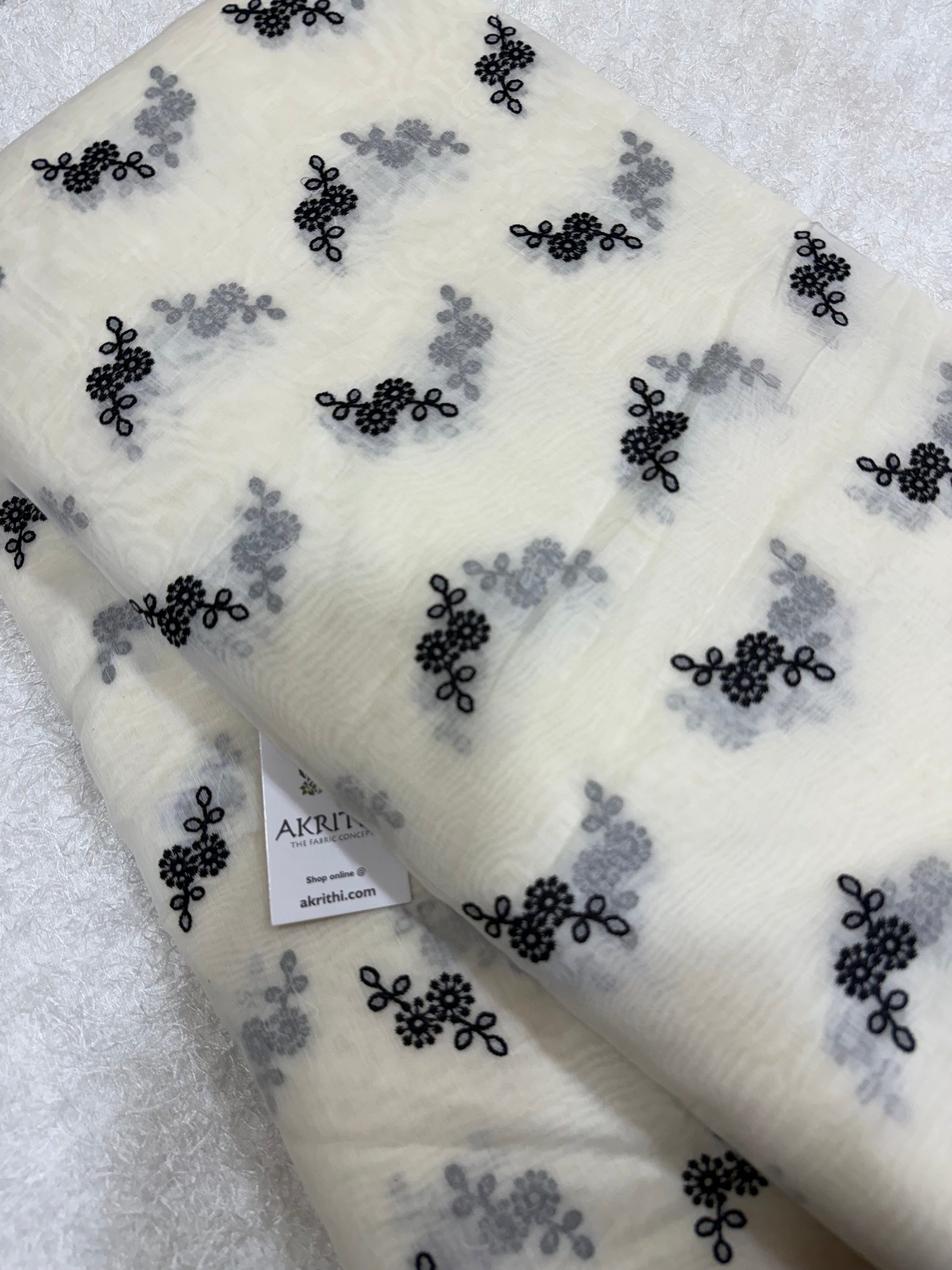 MUL CHANDERI EMBROIDERED FABRIC
