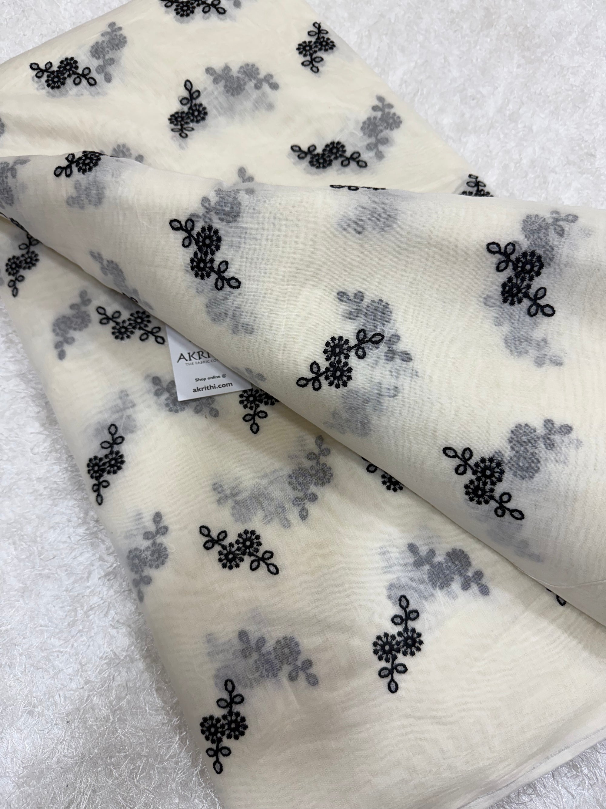 MUL CHANDERI EMBROIDERED FABRIC
