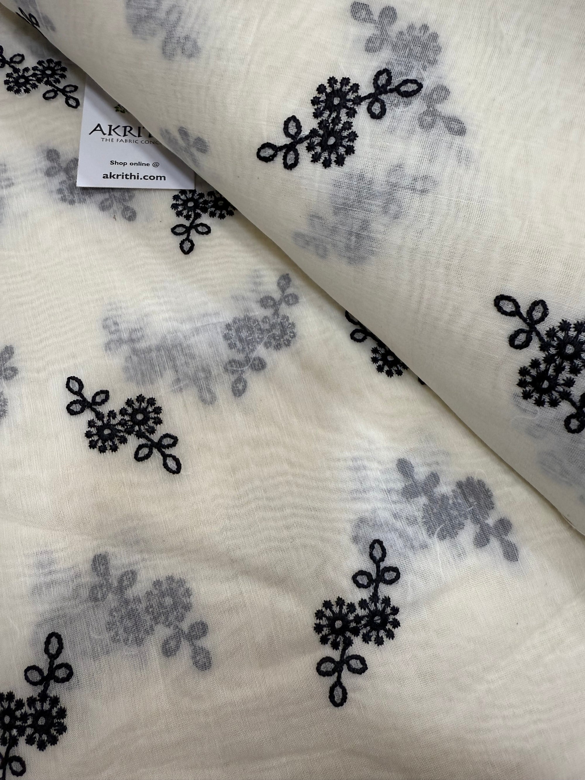 MUL CHANDERI EMBROIDERED FABRIC