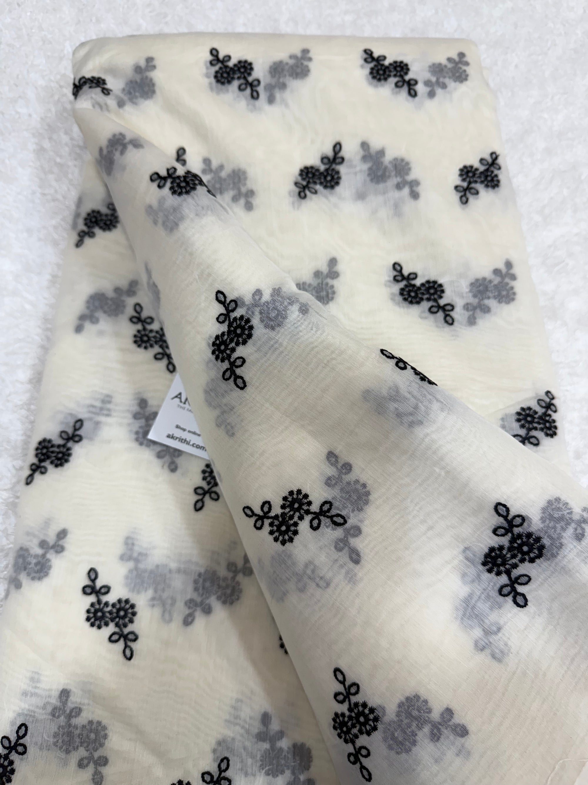 MUL CHANDERI EMBROIDERED FABRIC