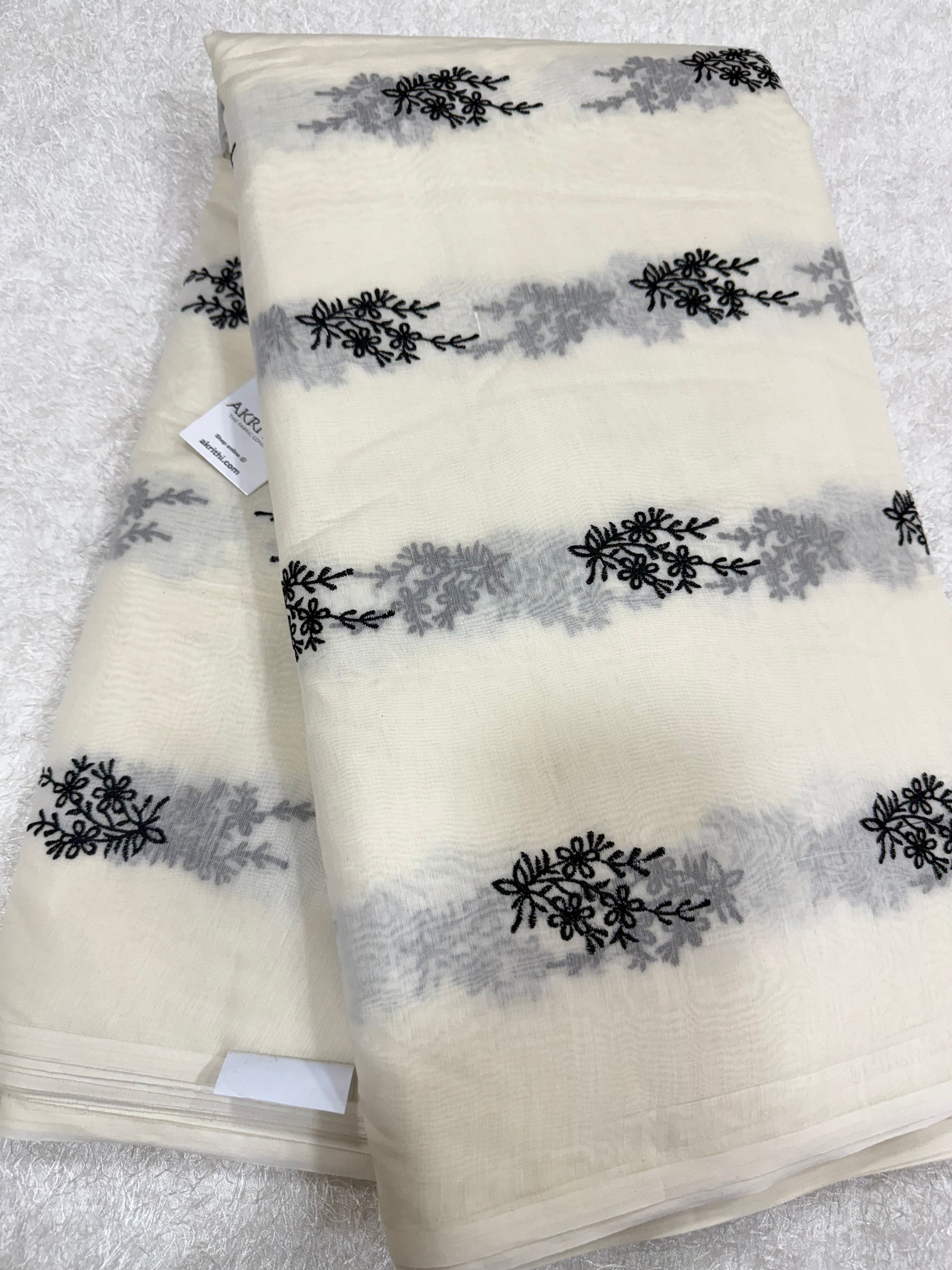 MUL CHANDERI EMBROIDERED FABRIC
