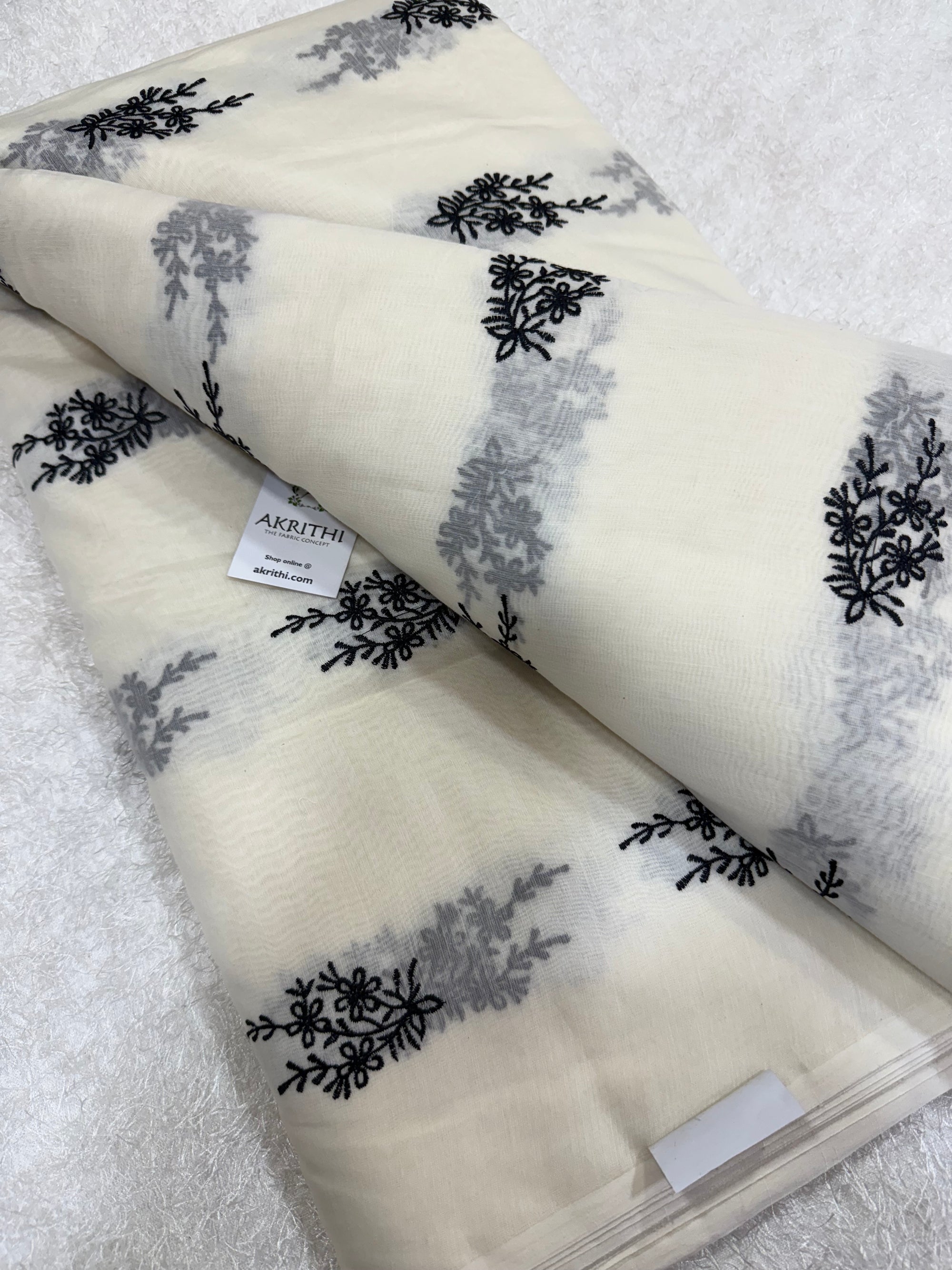 MUL CHANDERI EMBROIDERED FABRIC
