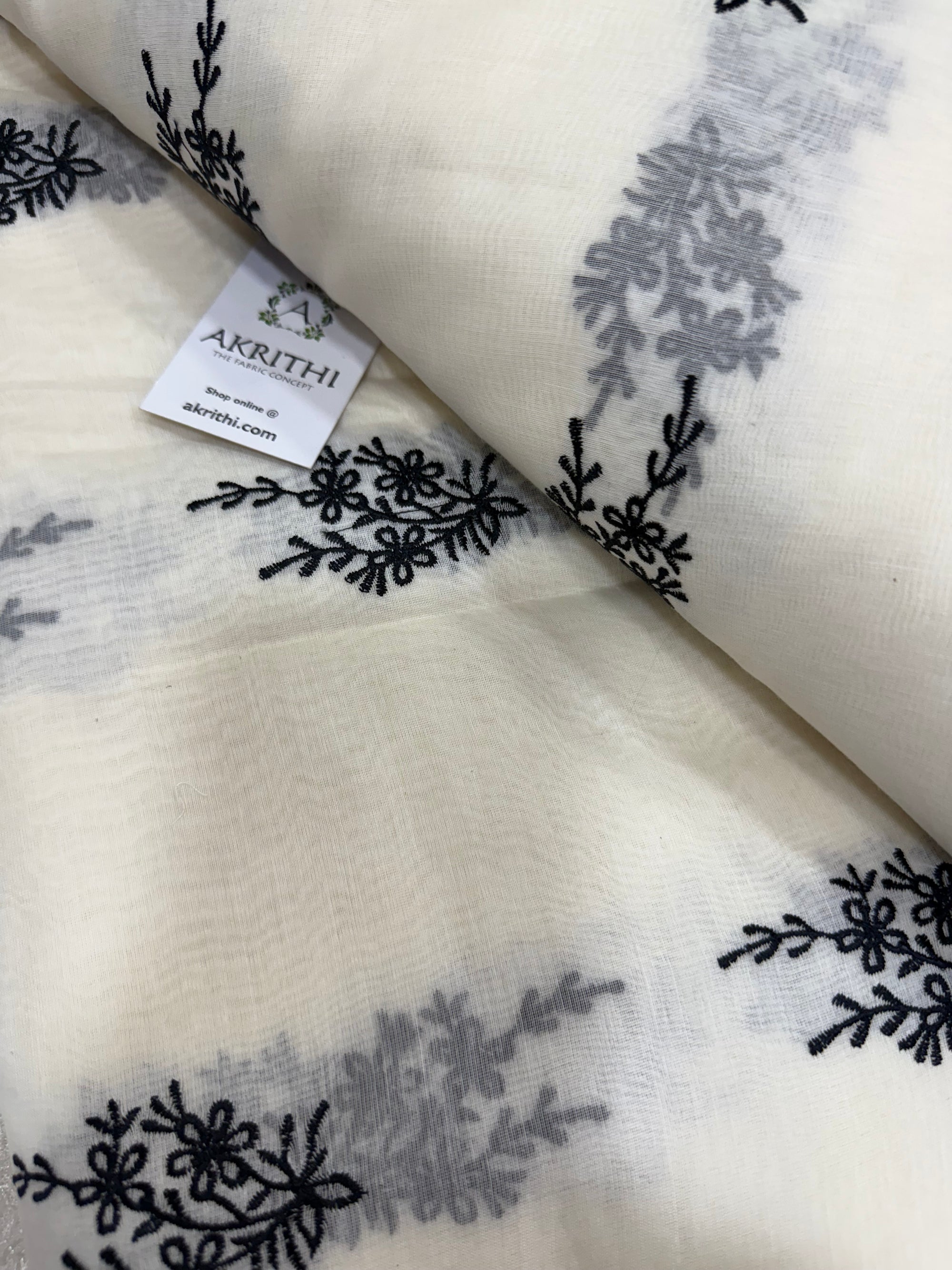 MUL CHANDERI EMBROIDERED FABRIC