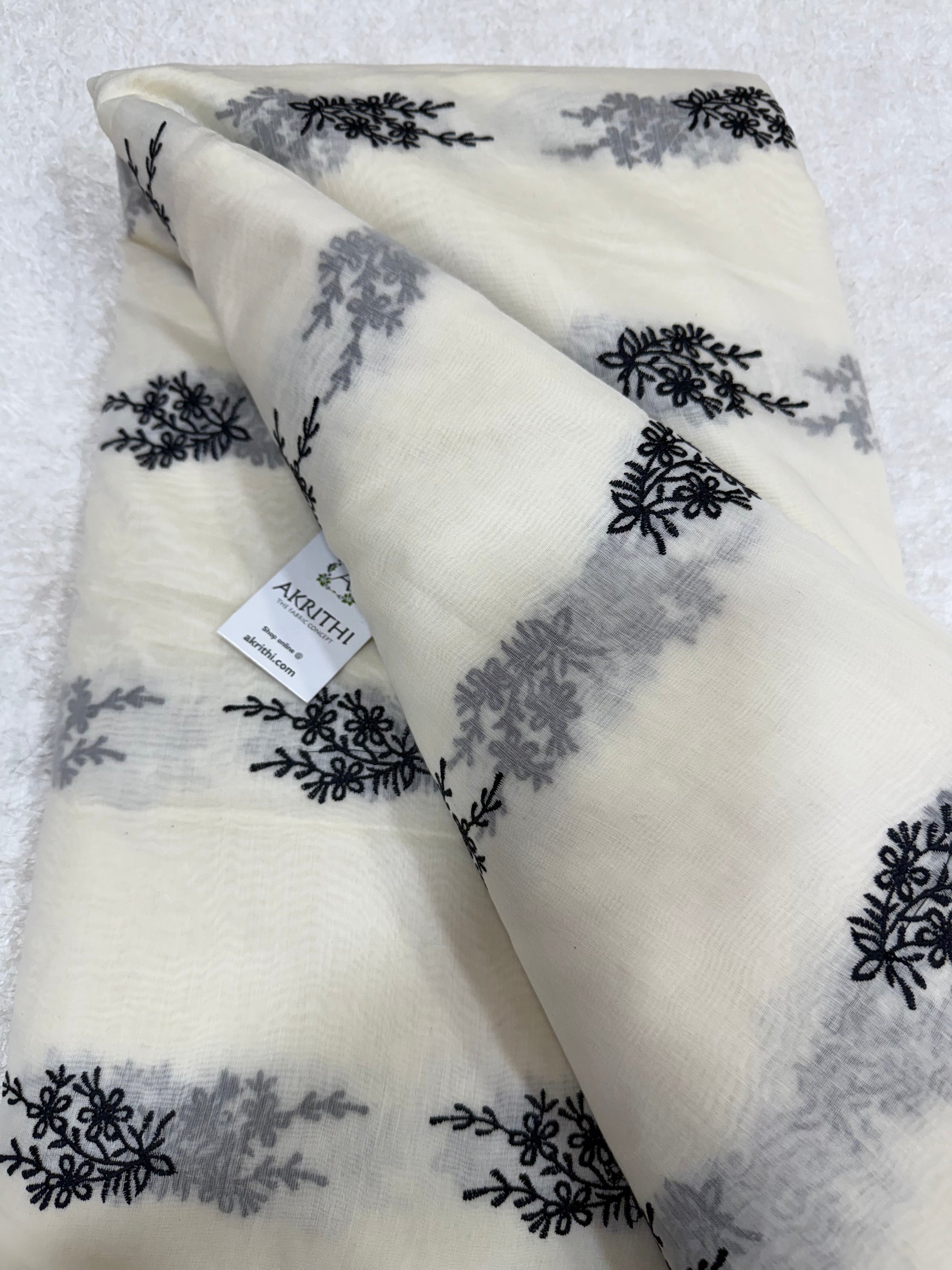 MUL CHANDERI EMBROIDERED FABRIC