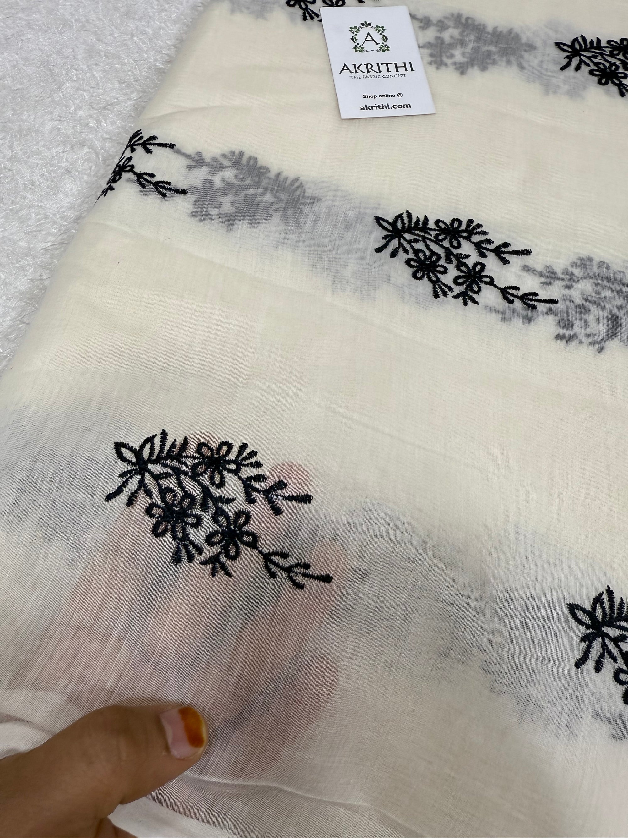 MUL CHANDERI EMBROIDERED FABRIC