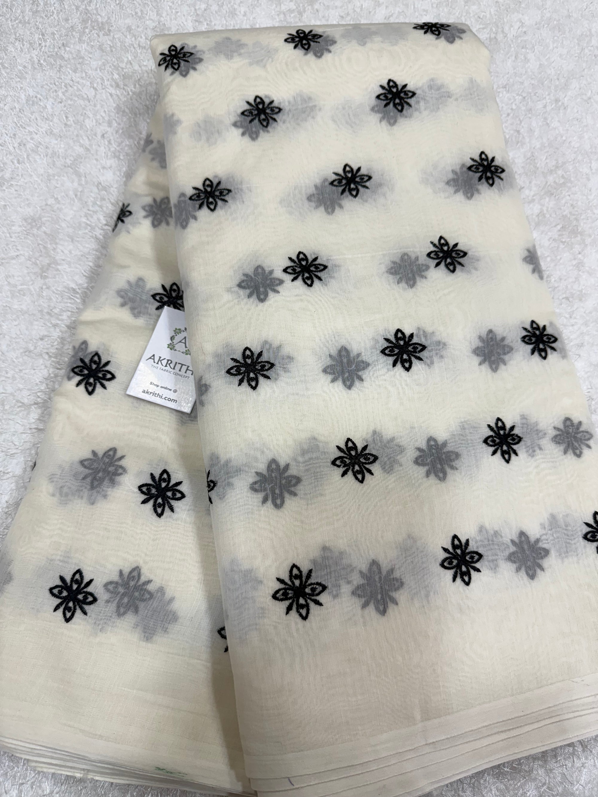 MUL CHANDERI EMBROIDERED FABRIC
