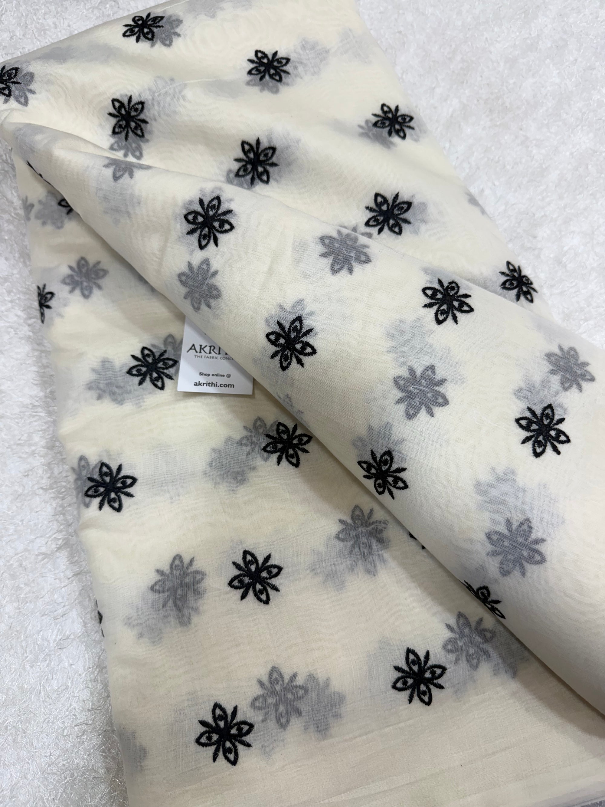 MUL CHANDERI EMBROIDERED FABRIC