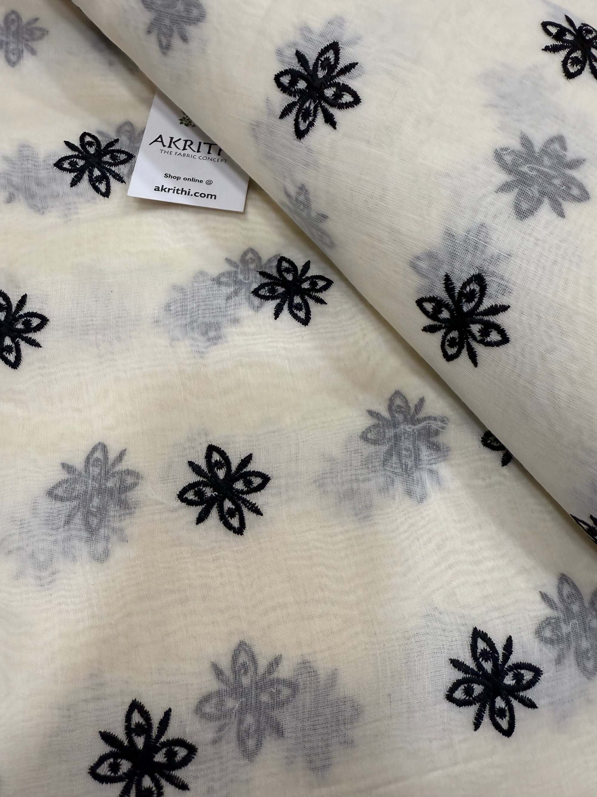 MUL CHANDERI EMBROIDERED FABRIC