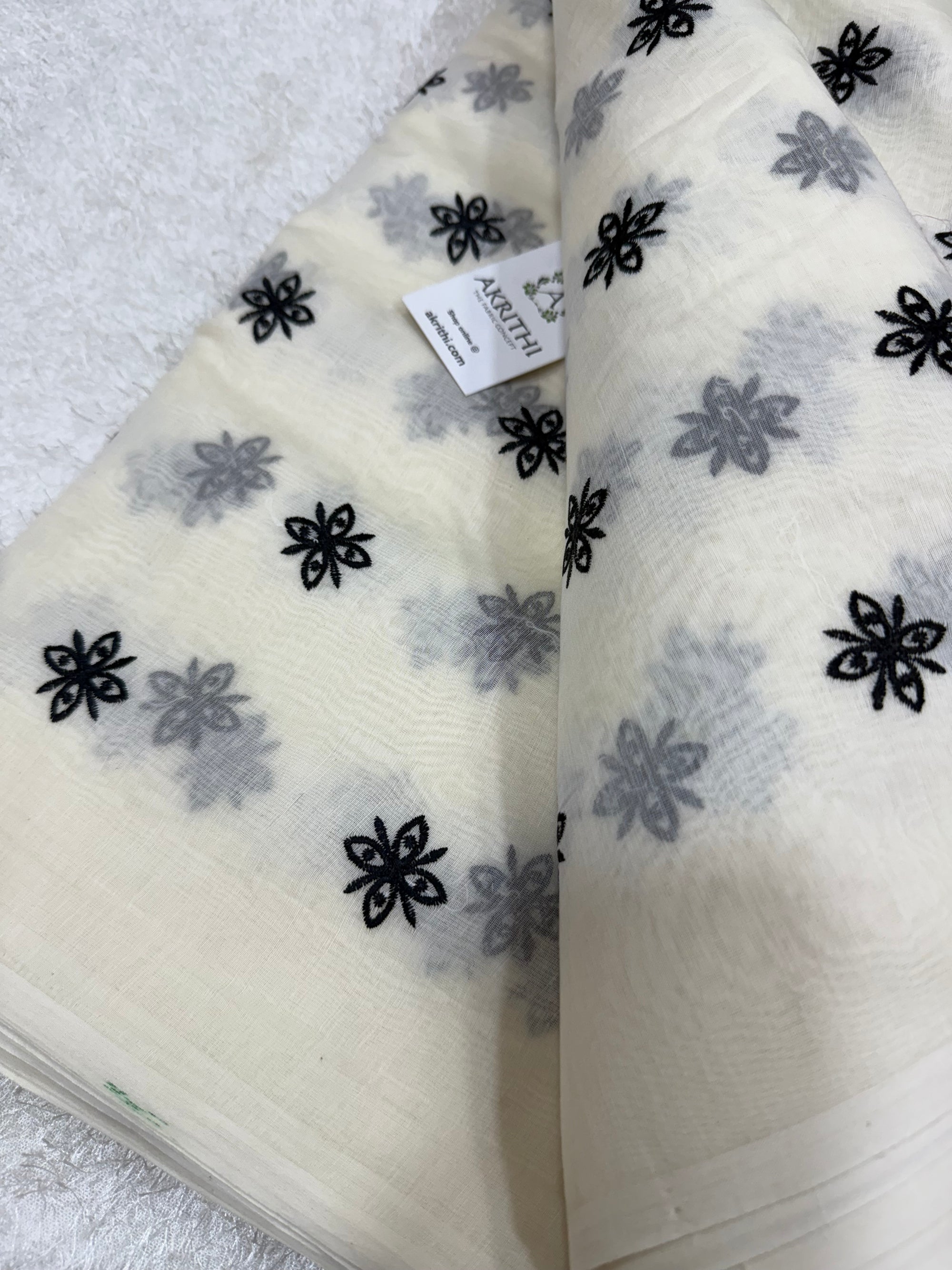 MUL CHANDERI EMBROIDERED FABRIC