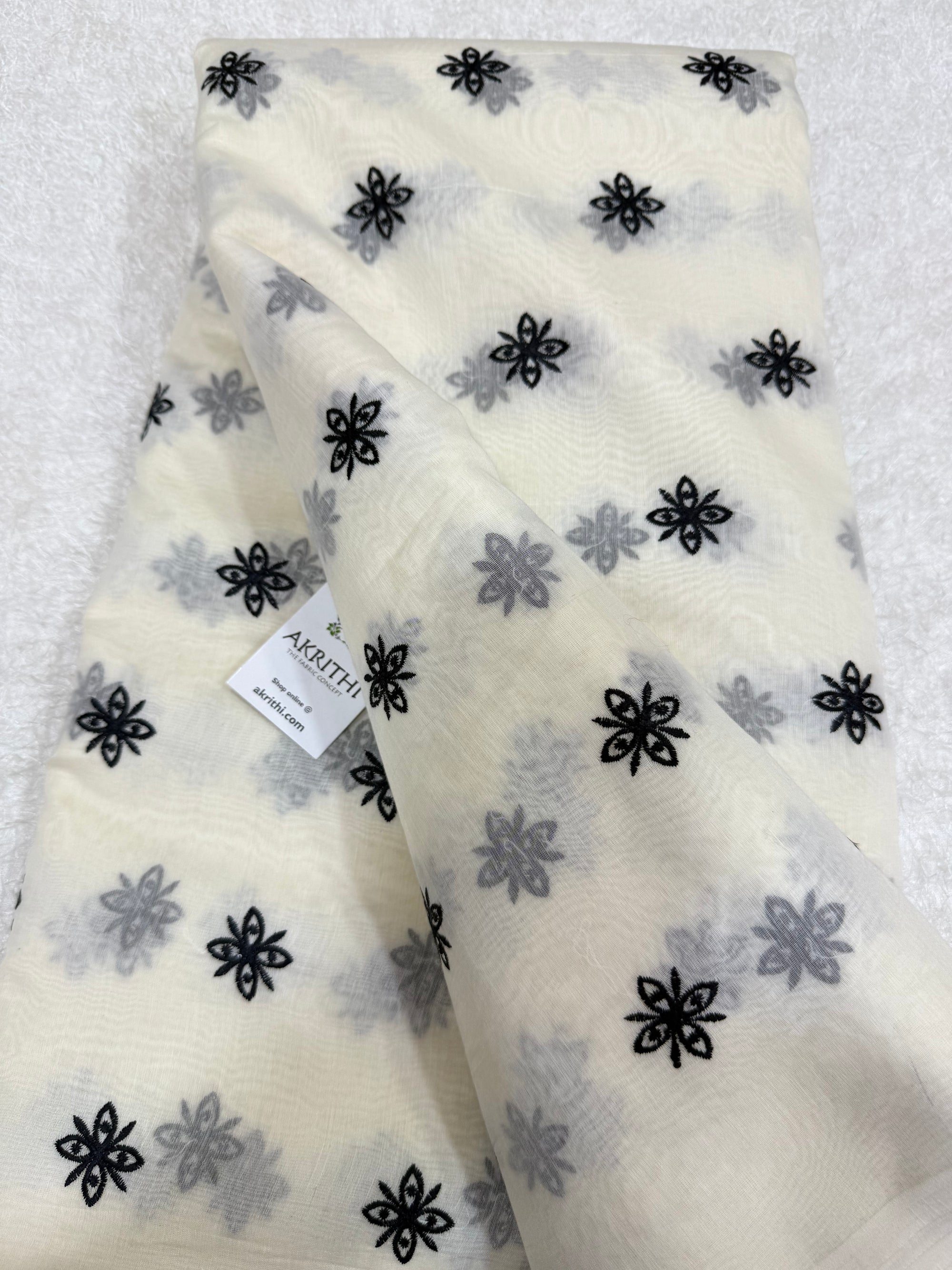 MUL CHANDERI EMBROIDERED FABRIC