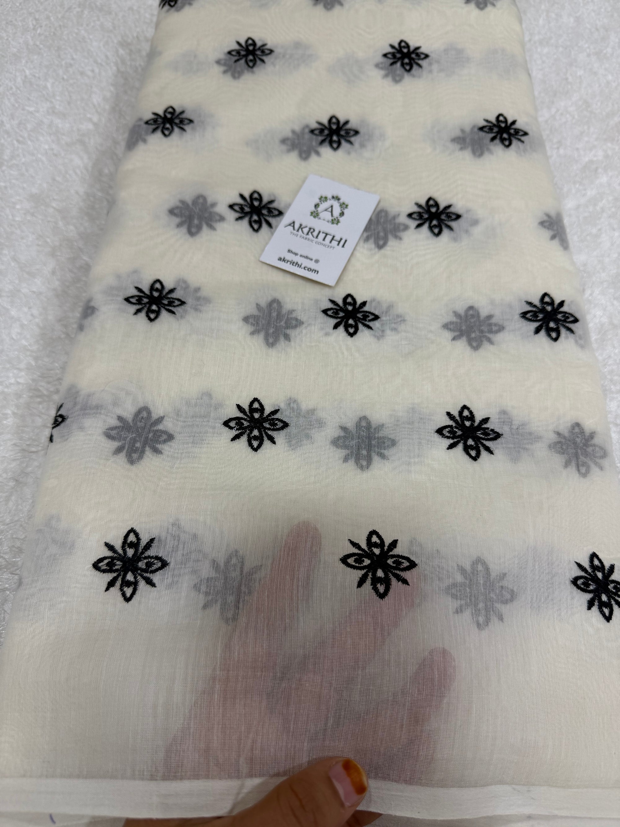 MUL CHANDERI EMBROIDERED FABRIC