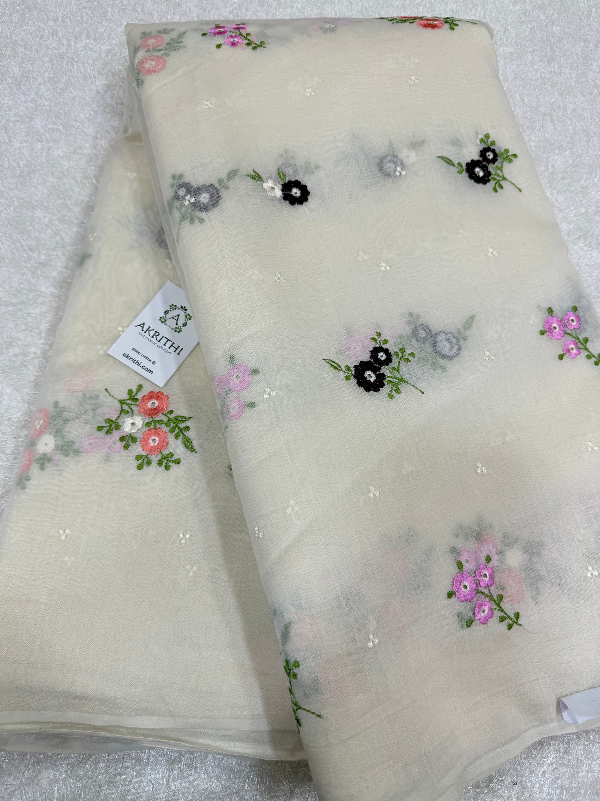 MUL CHANDERI EMBROIDERED FABRIC