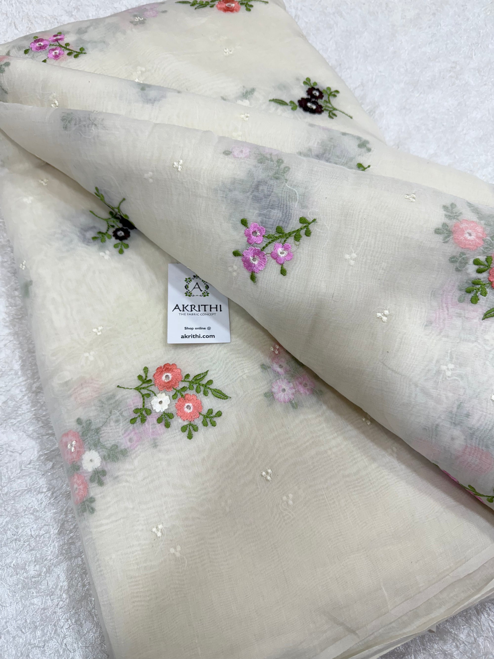 MUL CHANDERI EMBROIDERED FABRIC