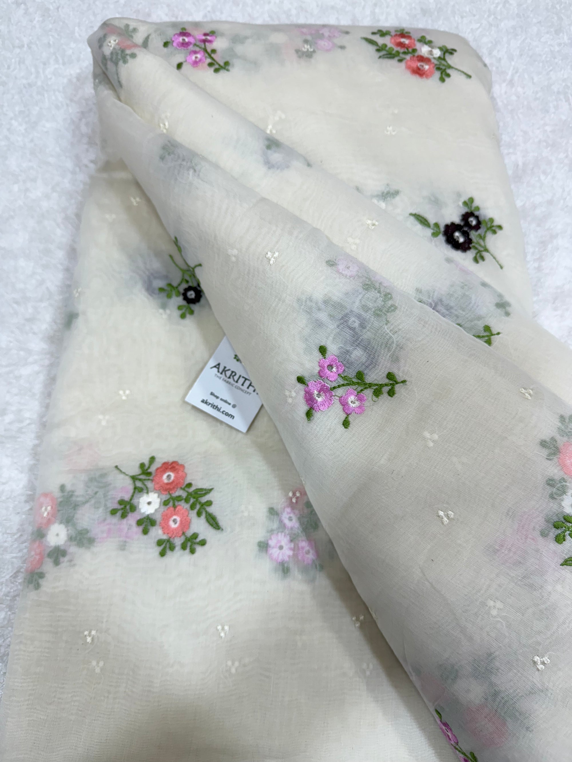MUL CHANDERI EMBROIDERED FABRIC