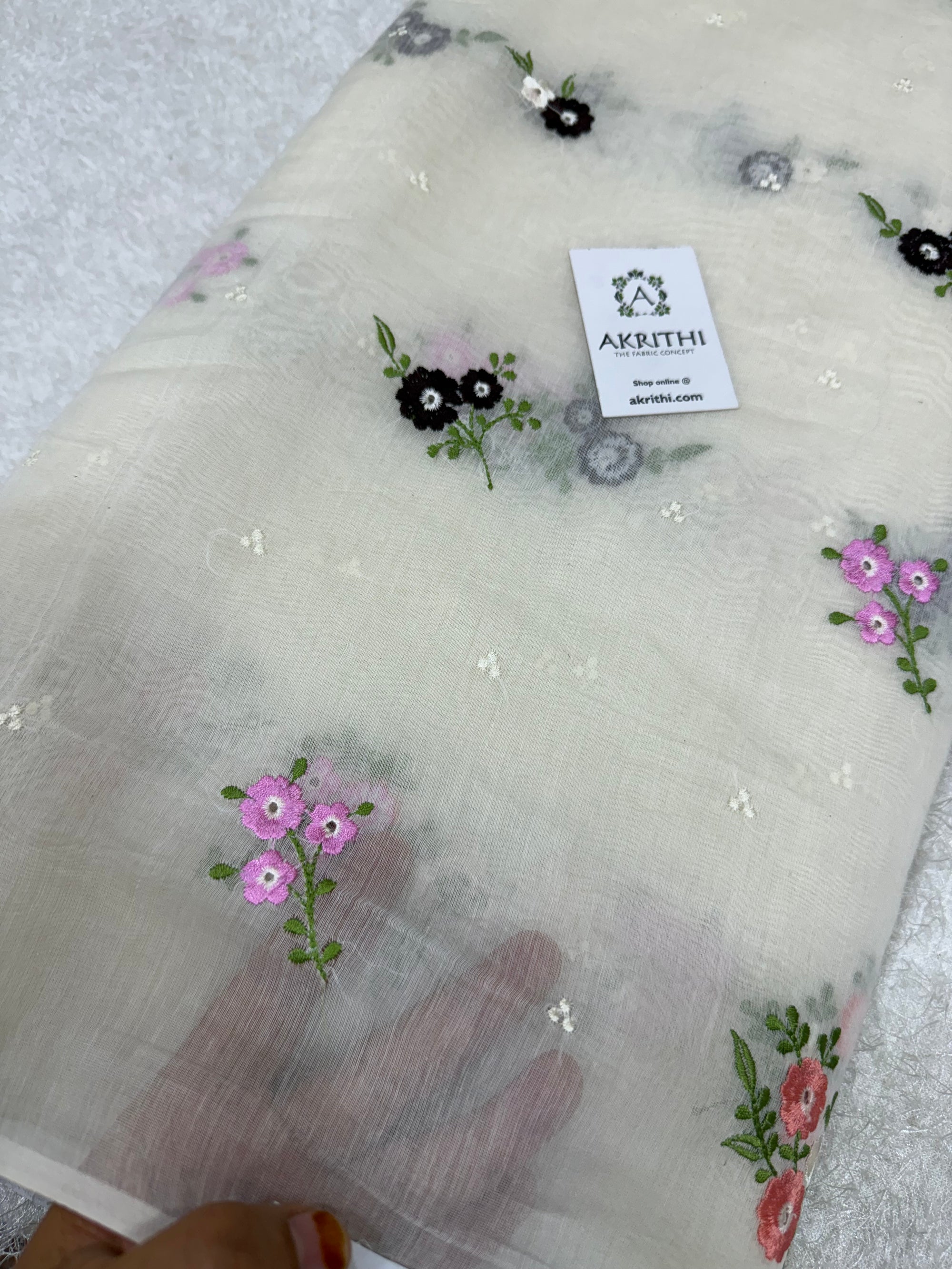 MUL CHANDERI EMBROIDERED FABRIC