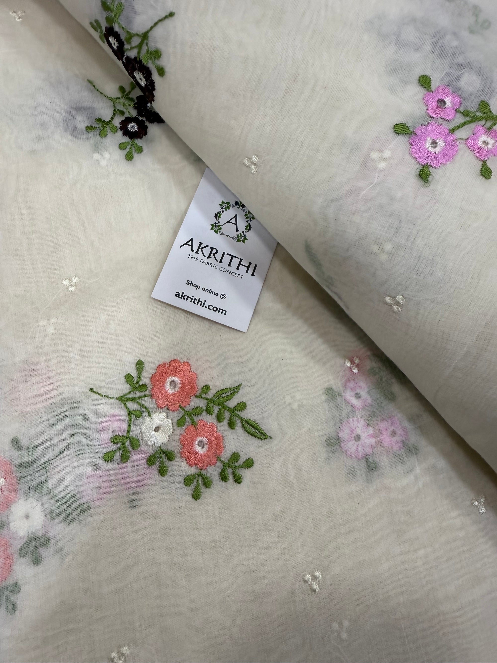 MUL CHANDERI EMBROIDERED FABRIC