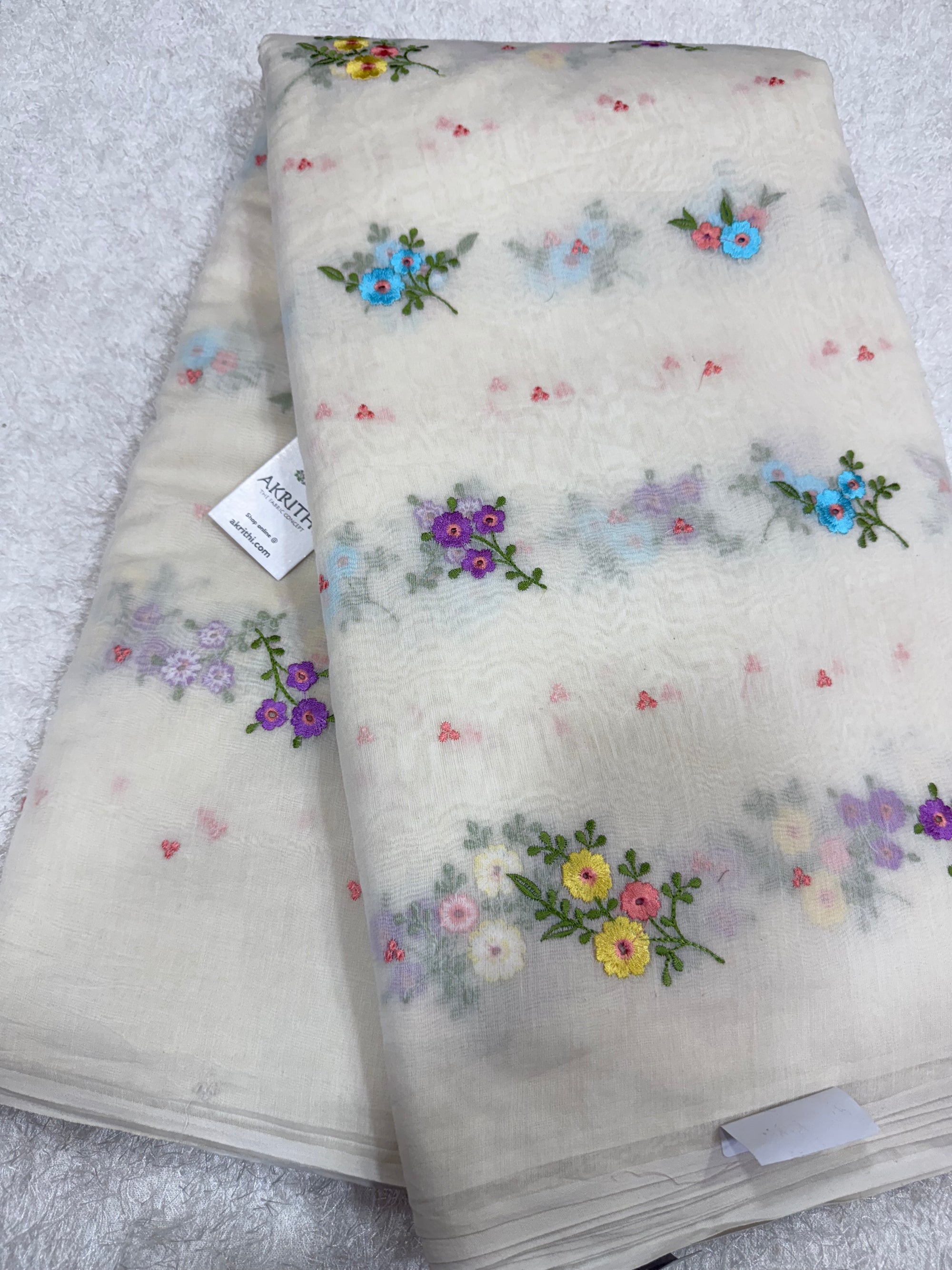 MUL CHANDERI EMBROIDERED FABRIC